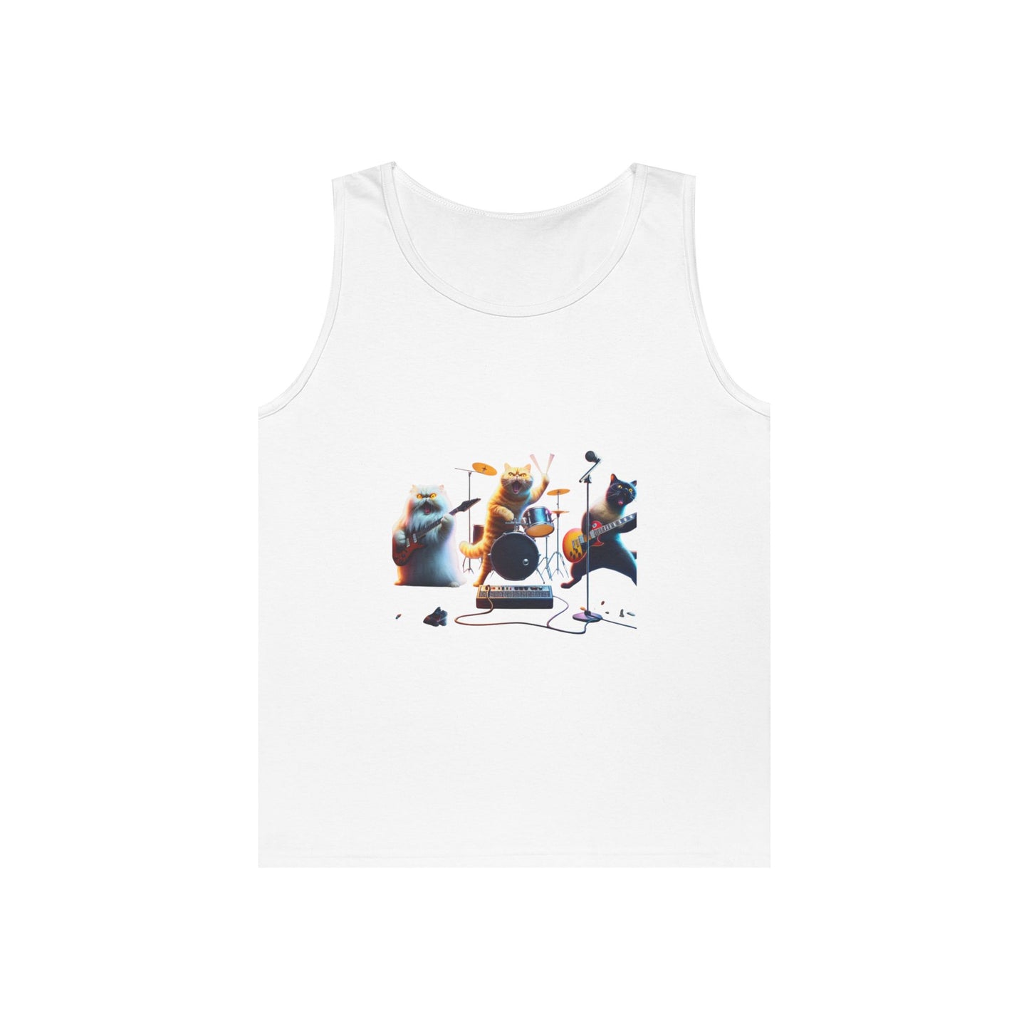 Vintage Tank Top, Rock and Roll Cats Shirt, Music Lover Sleeveless Tee, Retro Graphic Print, Unisex Summer Apparel, Concert Outfit