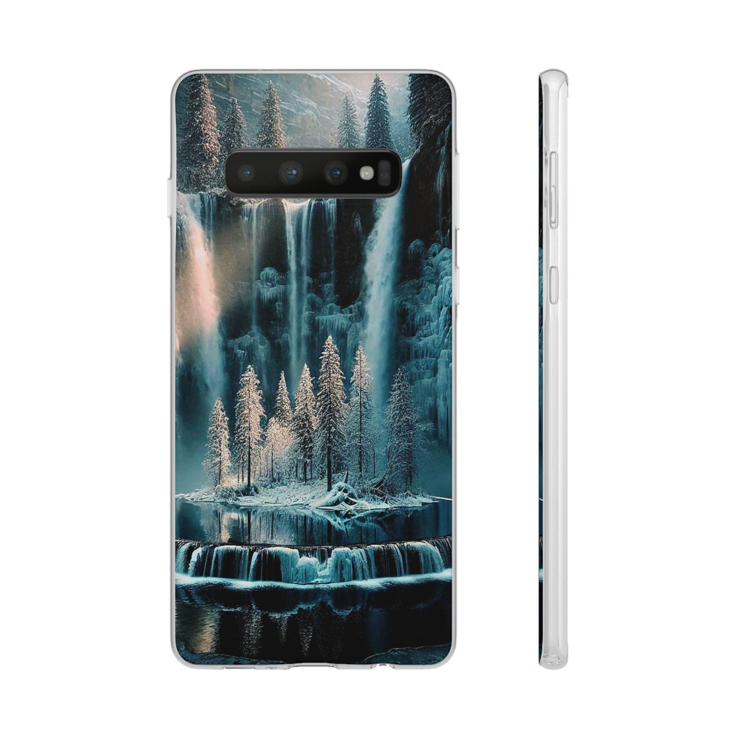 Flexi Cases - Winter Reflection Waterfall Nature Phone Cover, Snowy Landscape Soft Silicone Protective Case, Holiday Gift for Nature Lovers,