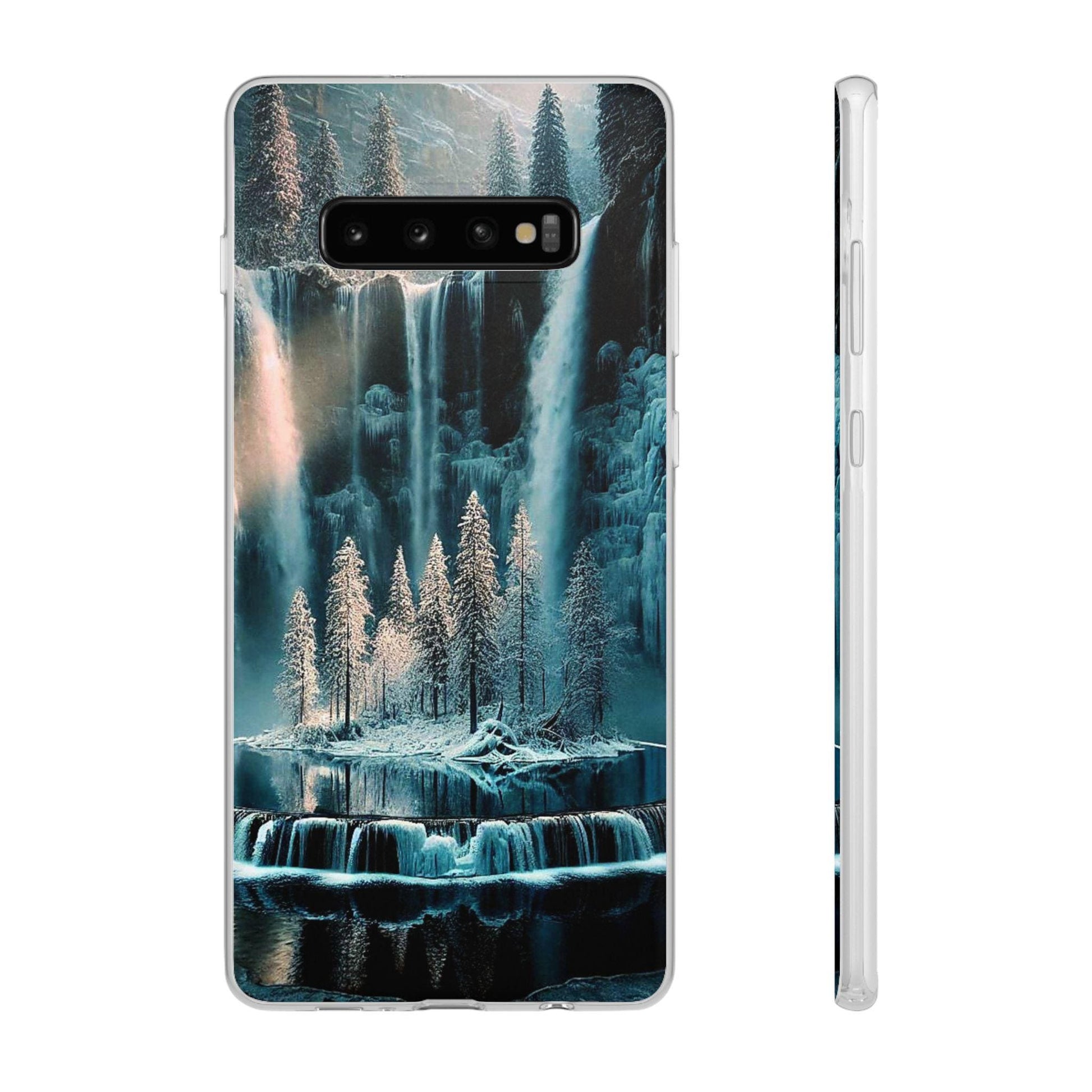 Flexi Cases - Winter Reflection Waterfall Nature Phone Cover, Snowy Landscape Soft Silicone Protective Case, Holiday Gift for Nature Lovers,