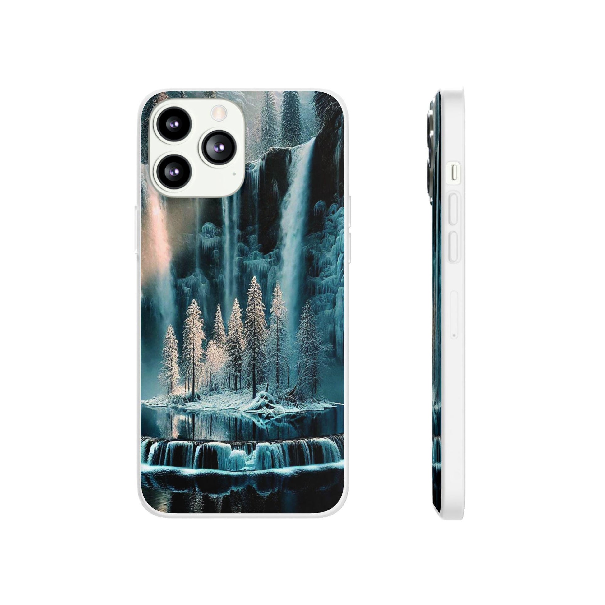 Flexi Cases - Winter Reflection Waterfall Nature Phone Cover, Snowy Landscape Soft Silicone Protective Case, Holiday Gift for Nature Lovers,