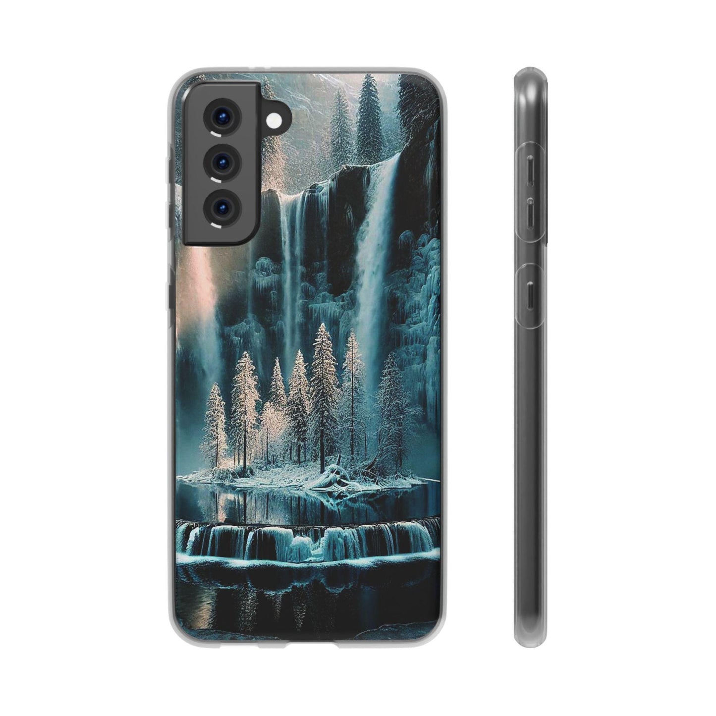 Flexi Cases - Winter Reflection Waterfall Nature Phone Cover, Snowy Landscape Soft Silicone Protective Case, Holiday Gift for Nature Lovers,