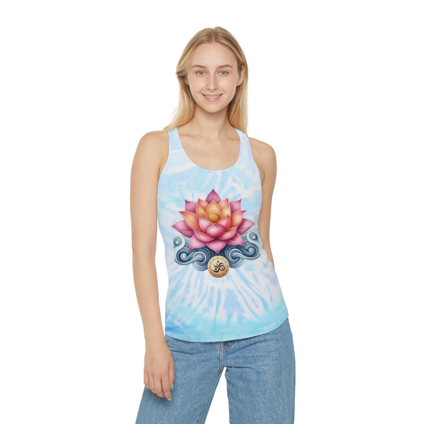 Lotus Flower Tie Dye Tank Top, Yoga Workout Shirt, Boho Hippie Clothing, Meditation Gift, Festival Wear