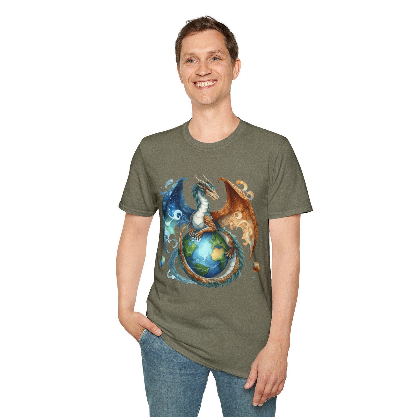 Dragon Element Earth Unisex T-Shirt, Softstyle Tee, Elemental Dragons Shirt, Fantasy Dragon Graphic Tee, Nature Lover Gift