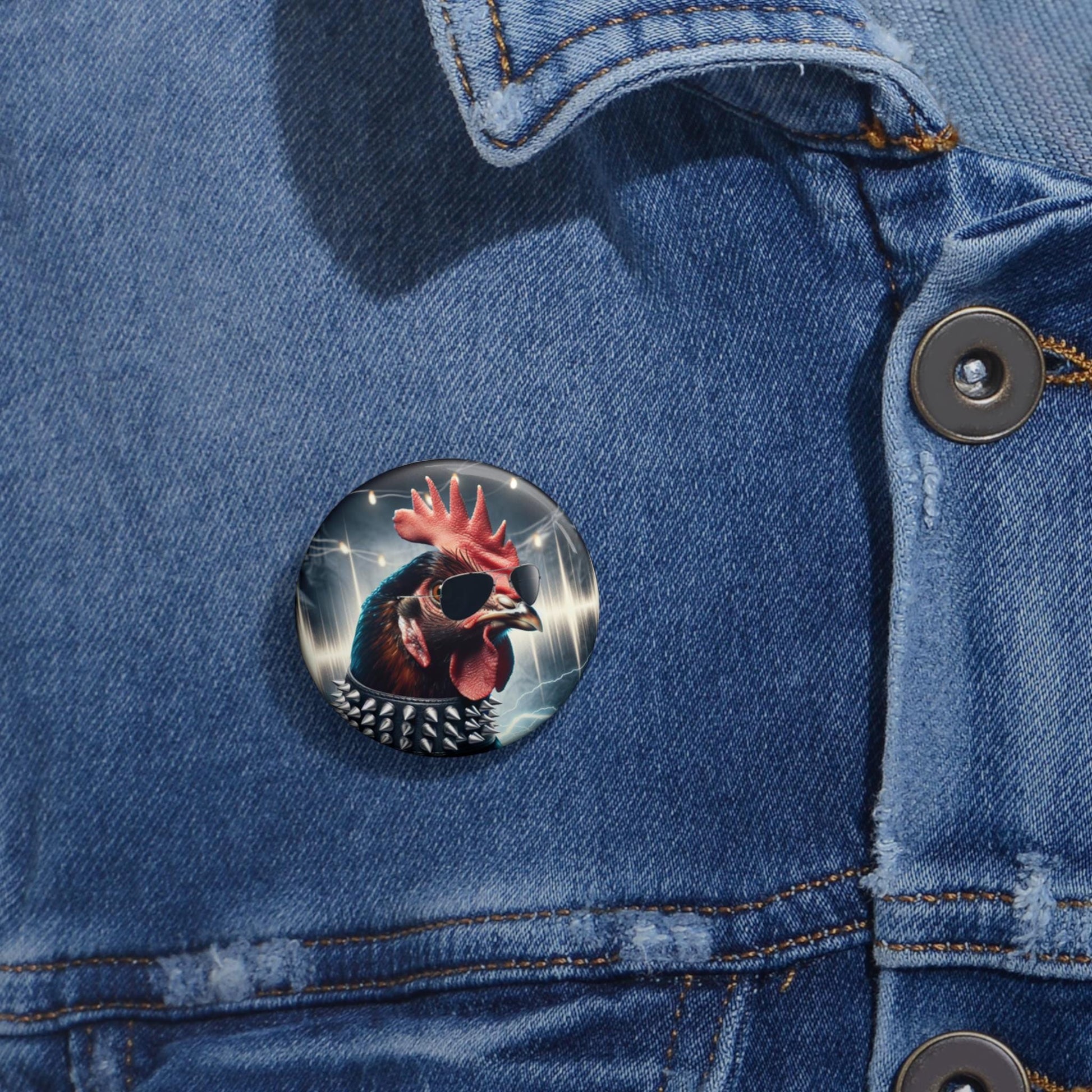 Metal Head Chicken Custom Pin Buttons, Punk Rock Chick Badge, Pinback Button, Alternative Jacket Accessory, Funny Animal Enamel Pin