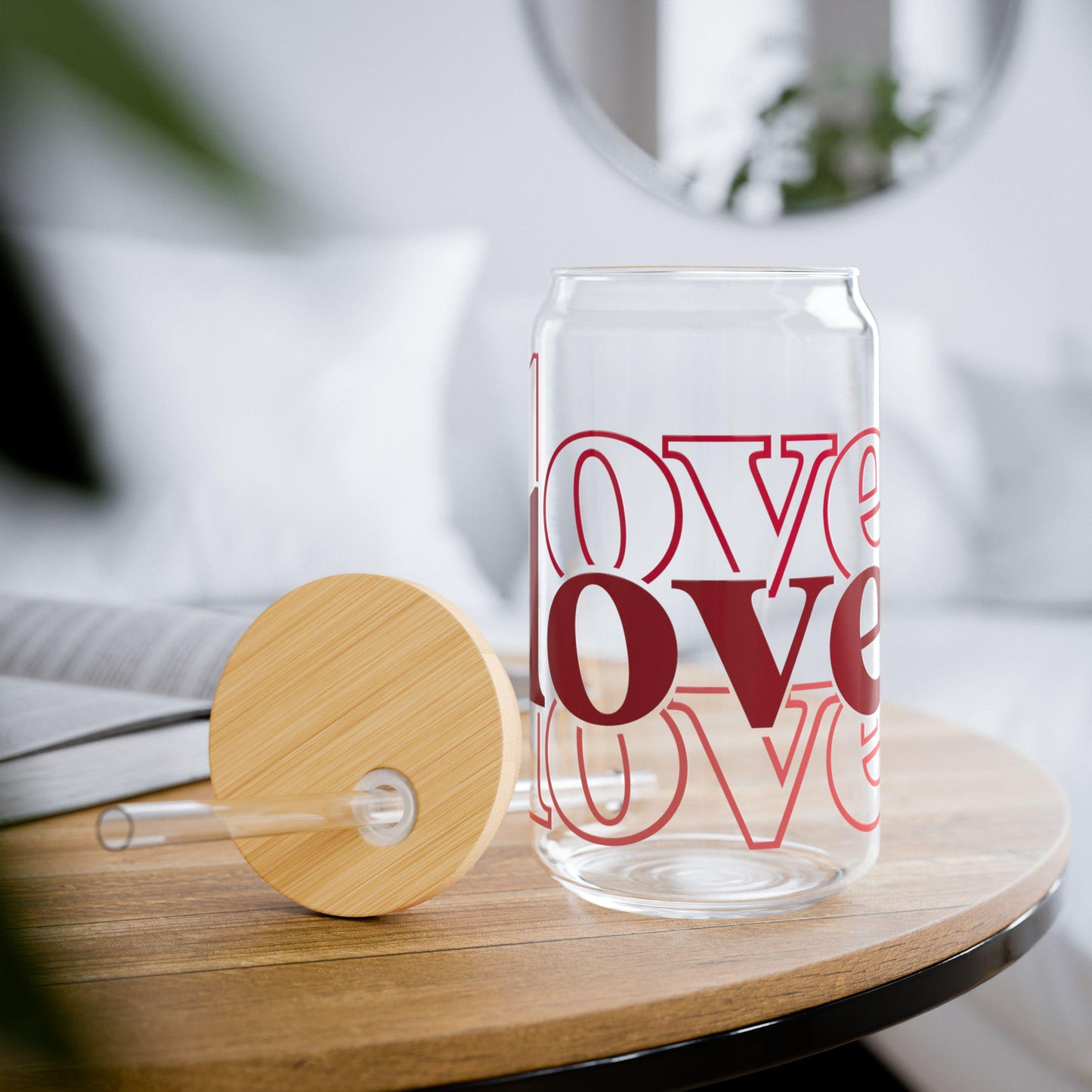 Valentine's Day Sipper Glass, 16oz - Romantic Drinkware, Love Gift, Heart Design Cup, Couples Anniversary Present, Wedding Toasting Glass