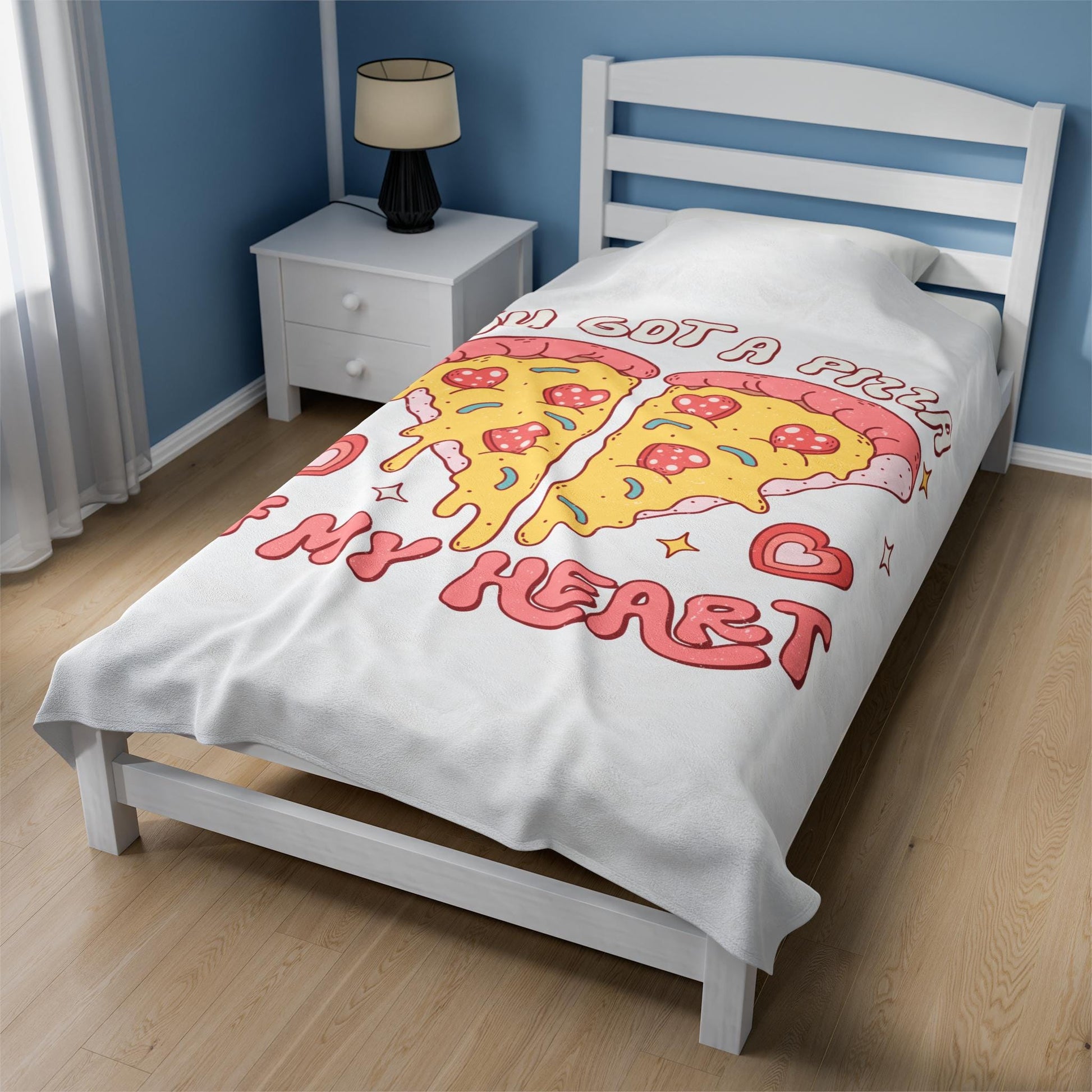 Valentine's Day Pizza My Heart, Soft Throw for Couples, Cozy Bed Decor, Gift Idea for Him or Her, Large Fleece