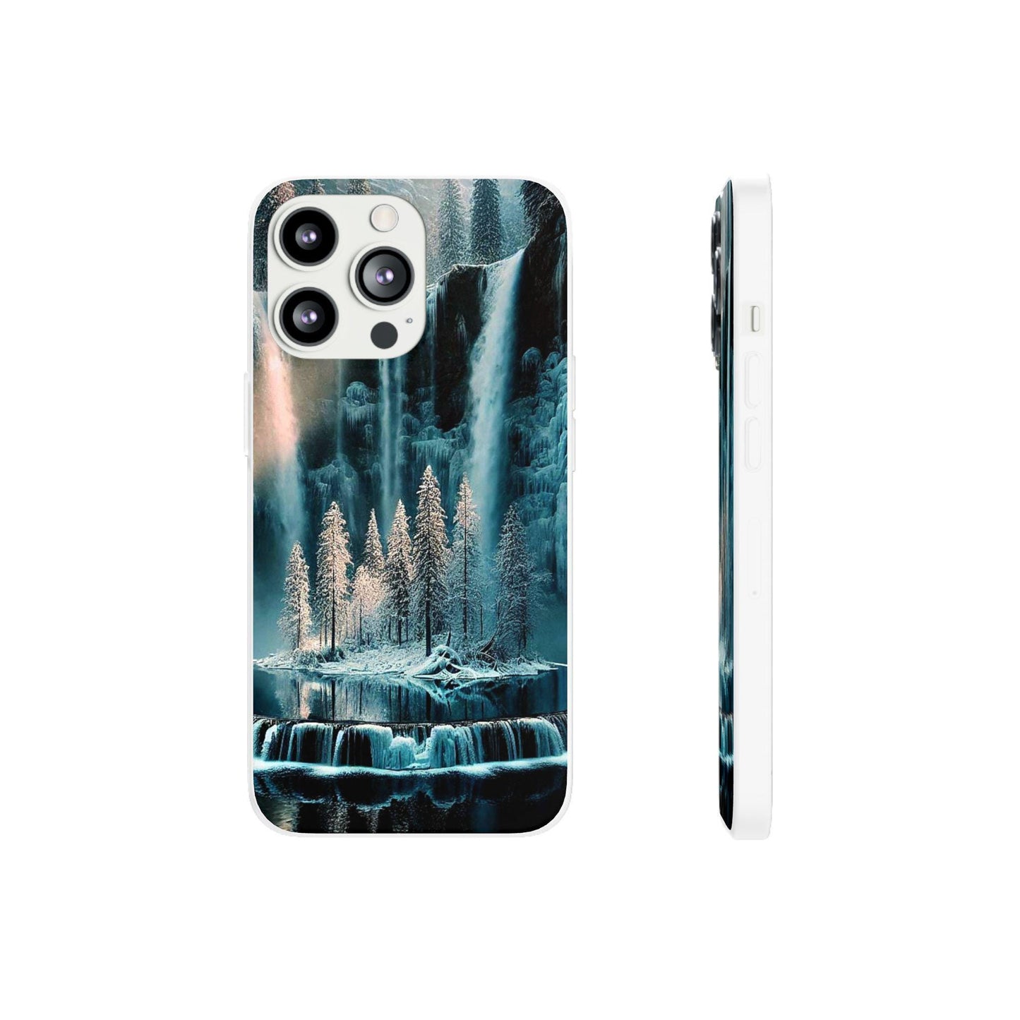 Flexi Cases - Winter Reflection Waterfall Nature Phone Cover, Snowy Landscape Soft Silicone Protective Case, Holiday Gift for Nature Lovers,