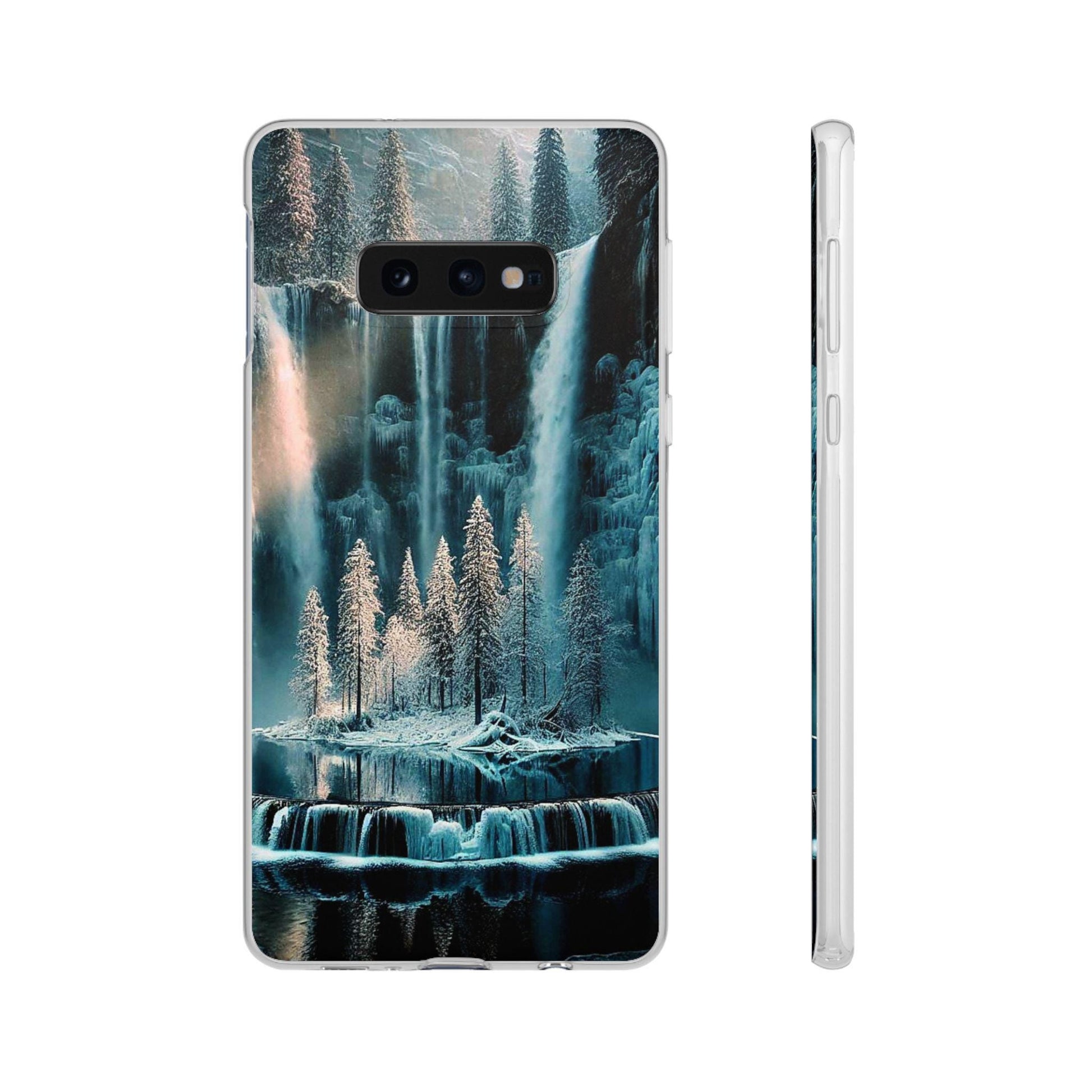 Flexi Cases - Winter Reflection Waterfall Nature Phone Cover, Snowy Landscape Soft Silicone Protective Case, Holiday Gift for Nature Lovers,