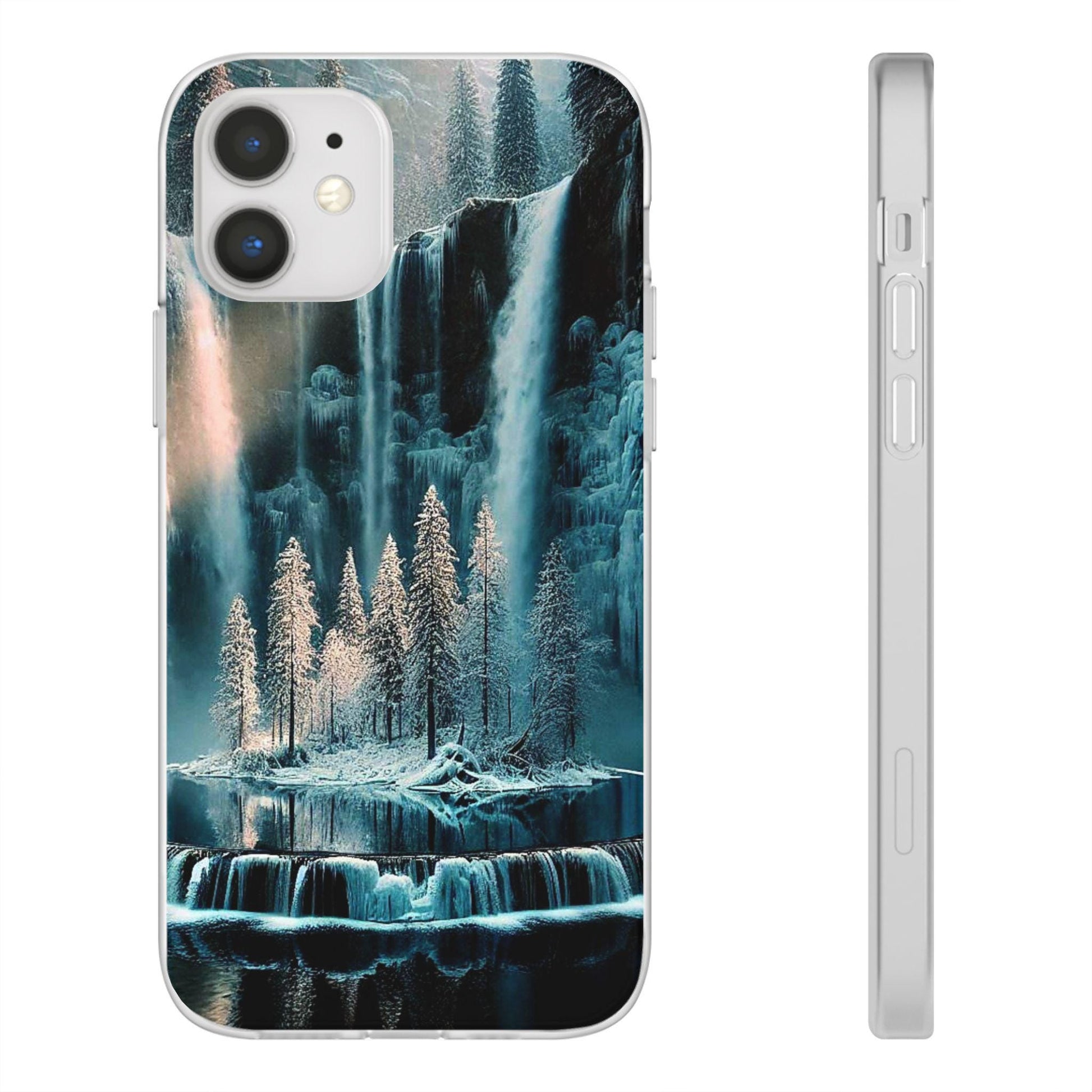 Flexi Cases - Winter Reflection Waterfall Nature Phone Cover, Snowy Landscape Soft Silicone Protective Case, Holiday Gift for Nature Lovers,