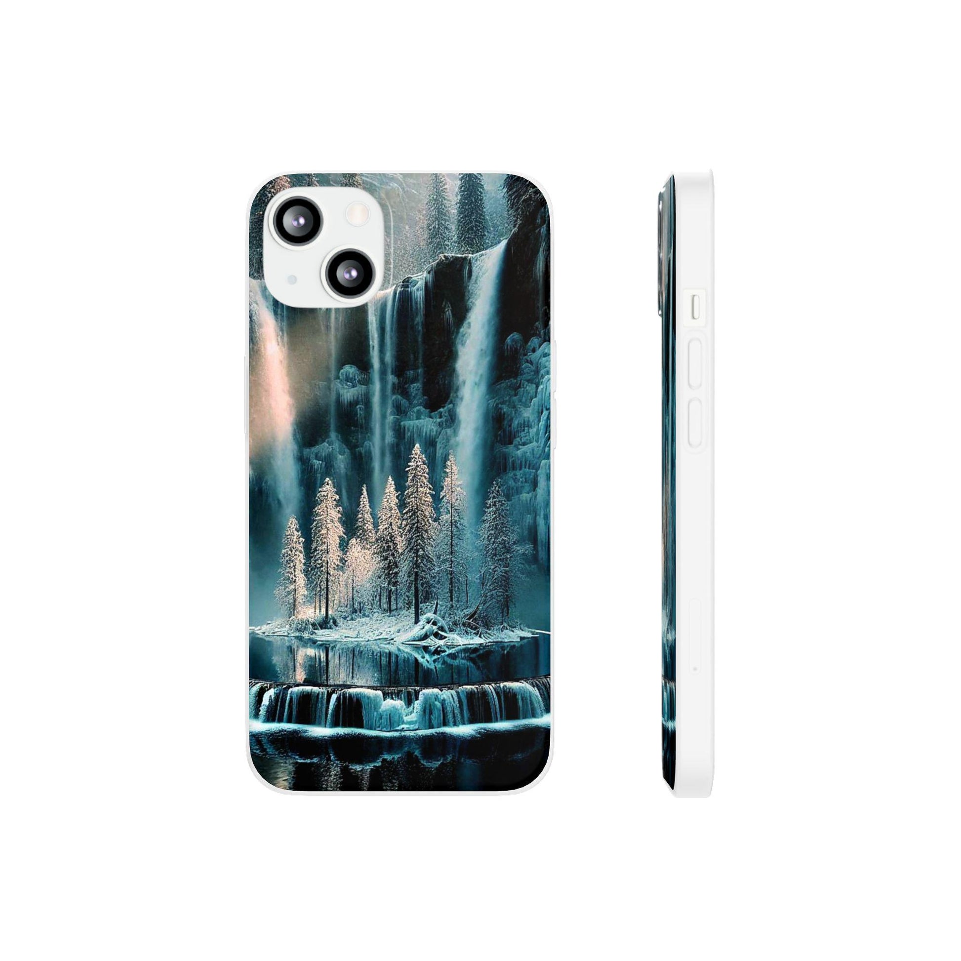 Flexi Cases - Winter Reflection Waterfall Nature Phone Cover, Snowy Landscape Soft Silicone Protective Case, Holiday Gift for Nature Lovers,