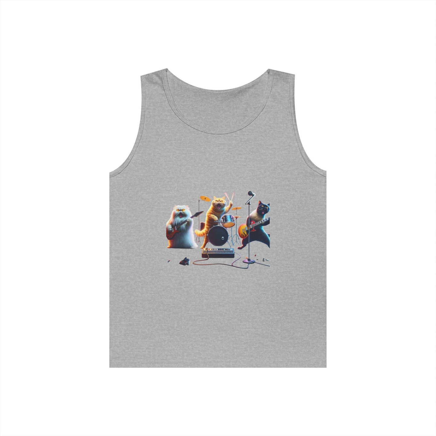 Vintage Tank Top, Rock and Roll Cats Shirt, Music Lover Sleeveless Tee, Retro Graphic Print, Unisex Summer Apparel, Concert Outfit