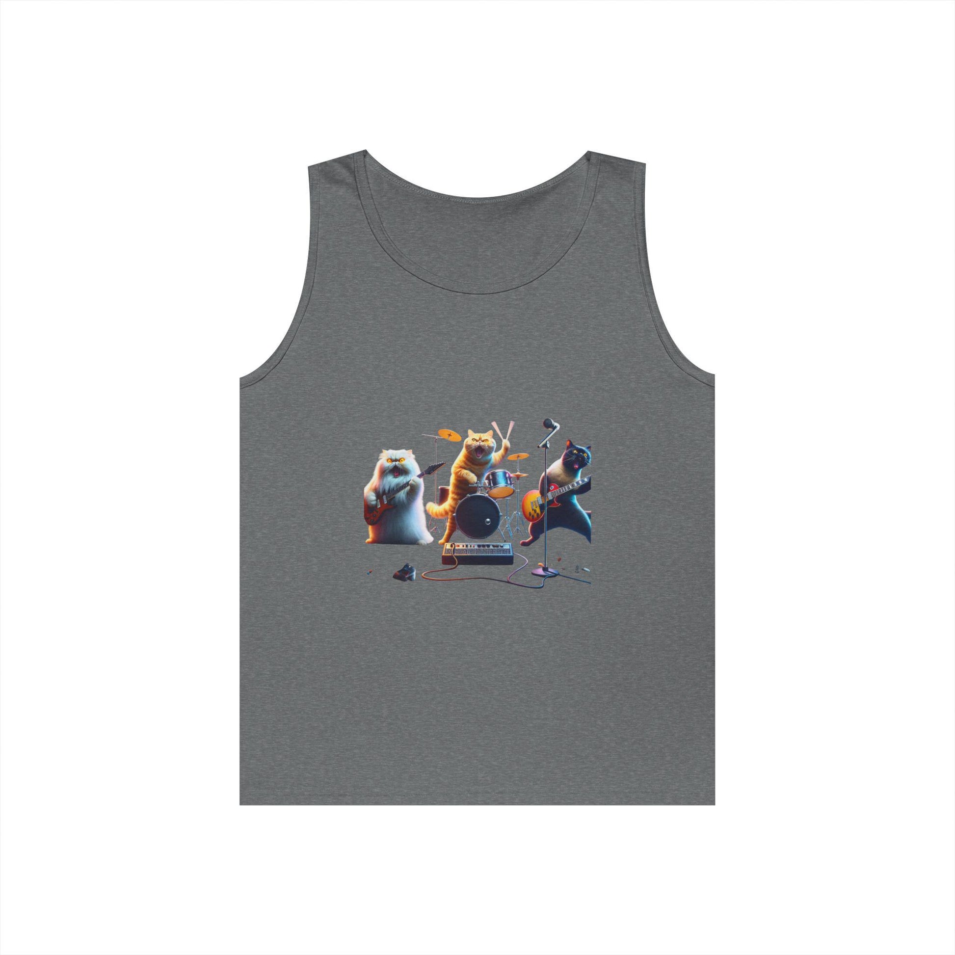 Vintage Tank Top, Rock and Roll Cats Shirt, Music Lover Sleeveless Tee, Retro Graphic Print, Unisex Summer Apparel, Concert Outfit