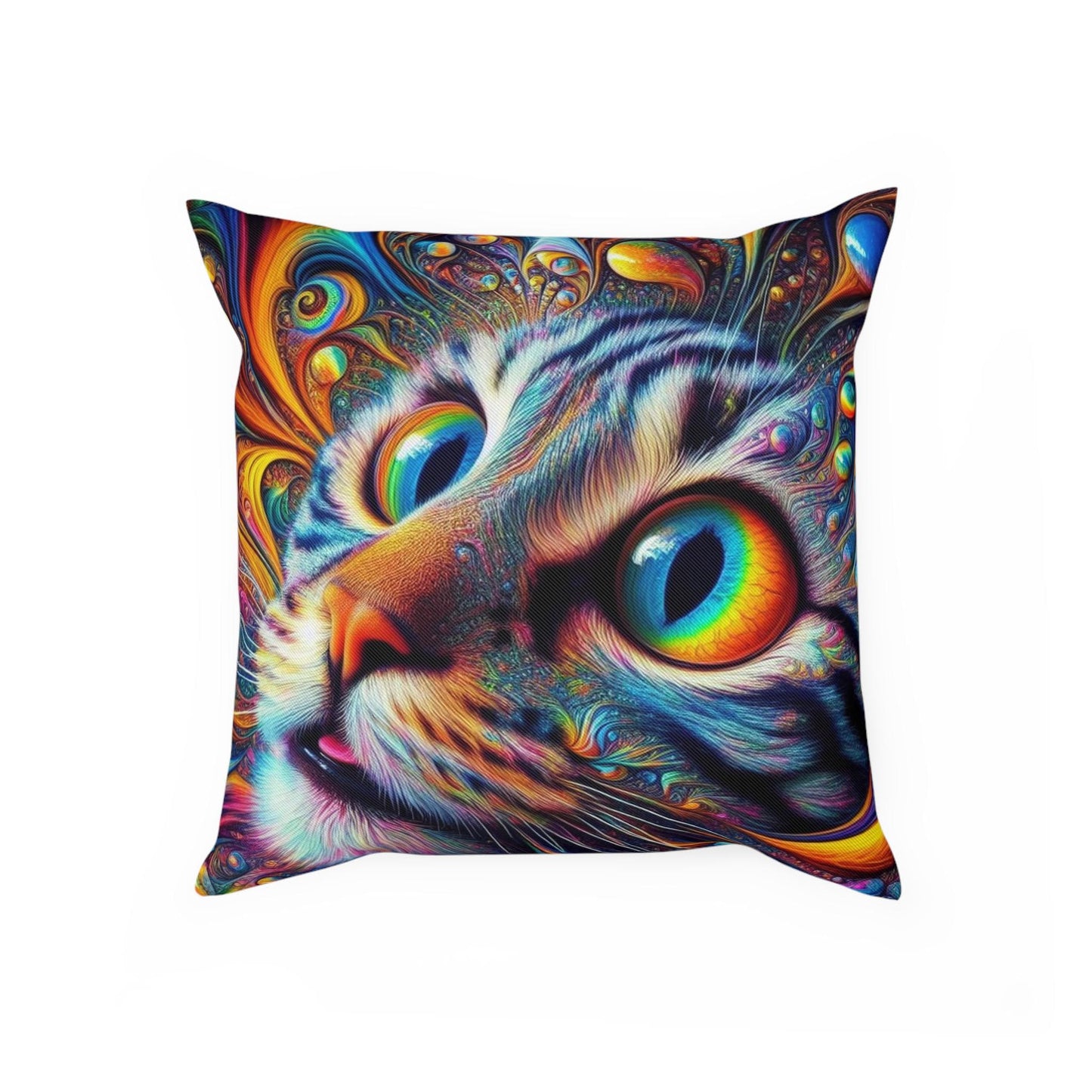 Cushion, Spacey Trippy Cat Pillow, Psychedelic Cat Decor, Unique Cat Cushion, Colorful Cat Pillow Cover, Cat Lover Gift