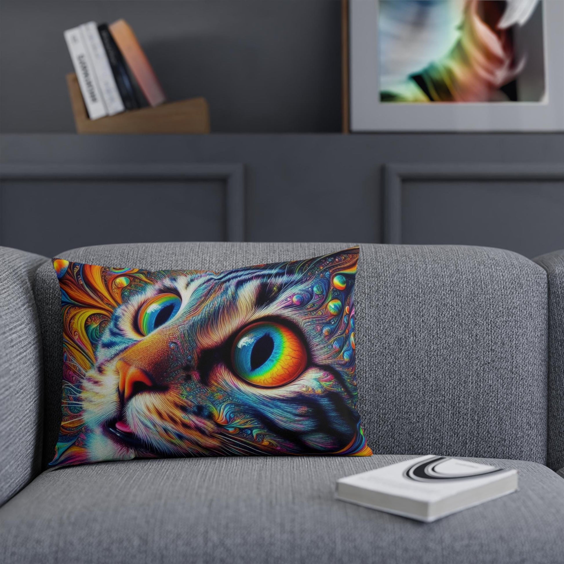 Cushion, Spacey Trippy Cat Pillow, Psychedelic Cat Decor, Unique Cat Cushion, Colorful Cat Pillow Cover, Cat Lover Gift