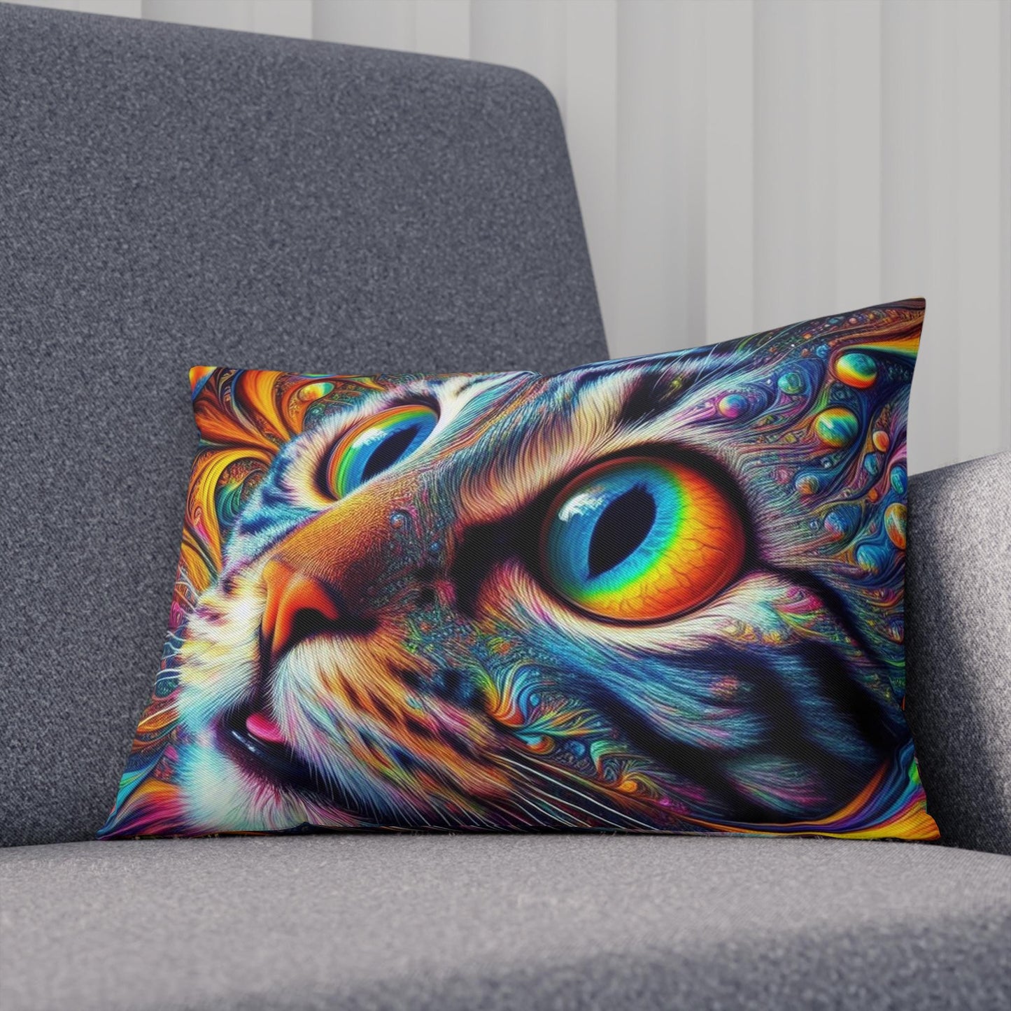 Cushion, Spacey Trippy Cat Pillow, Psychedelic Cat Decor, Unique Cat Cushion, Colorful Cat Pillow Cover, Cat Lover Gift