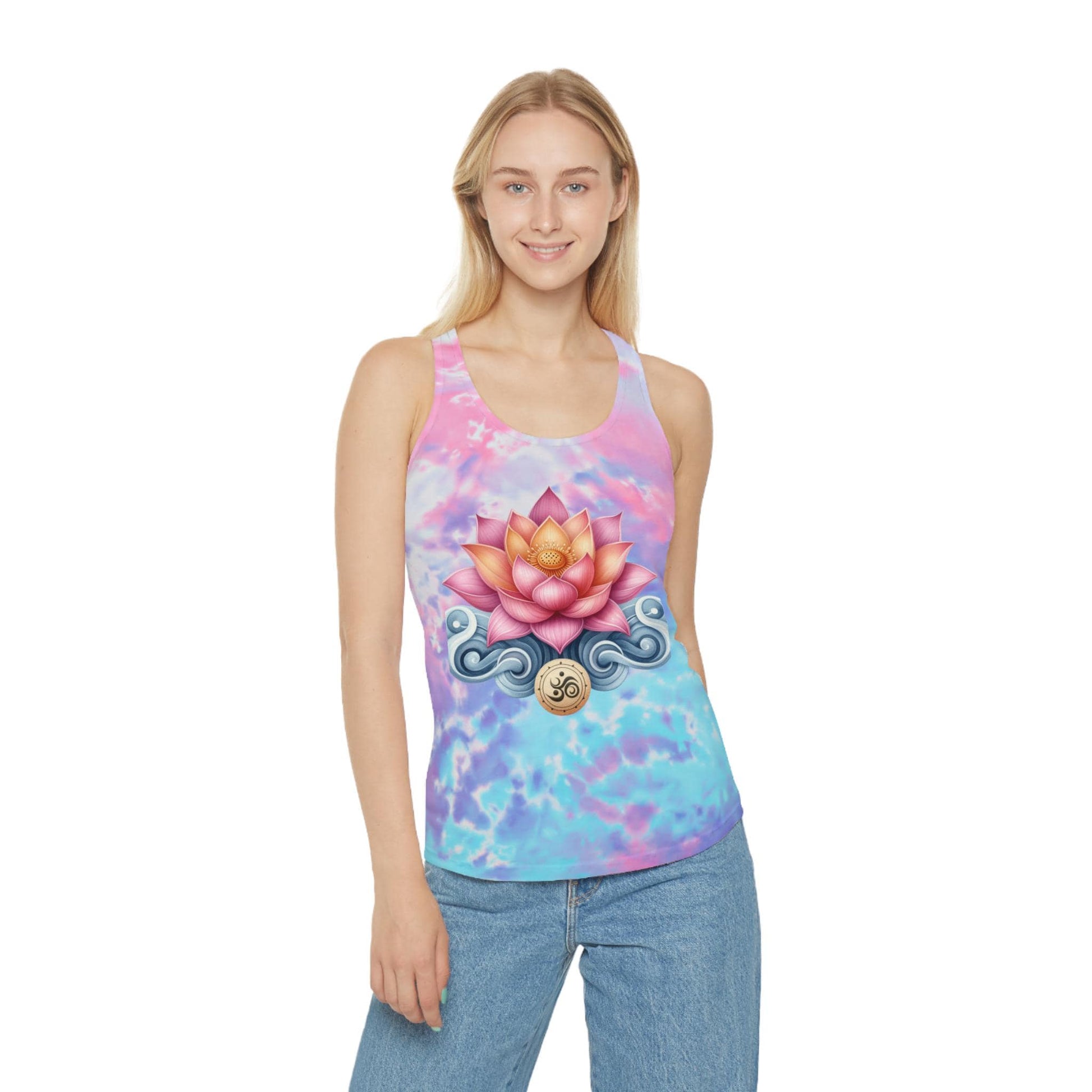 Lotus Flower Tie Dye Tank Top, Yoga Workout Shirt, Boho Hippie Clothing, Meditation Gift, Festival Wear