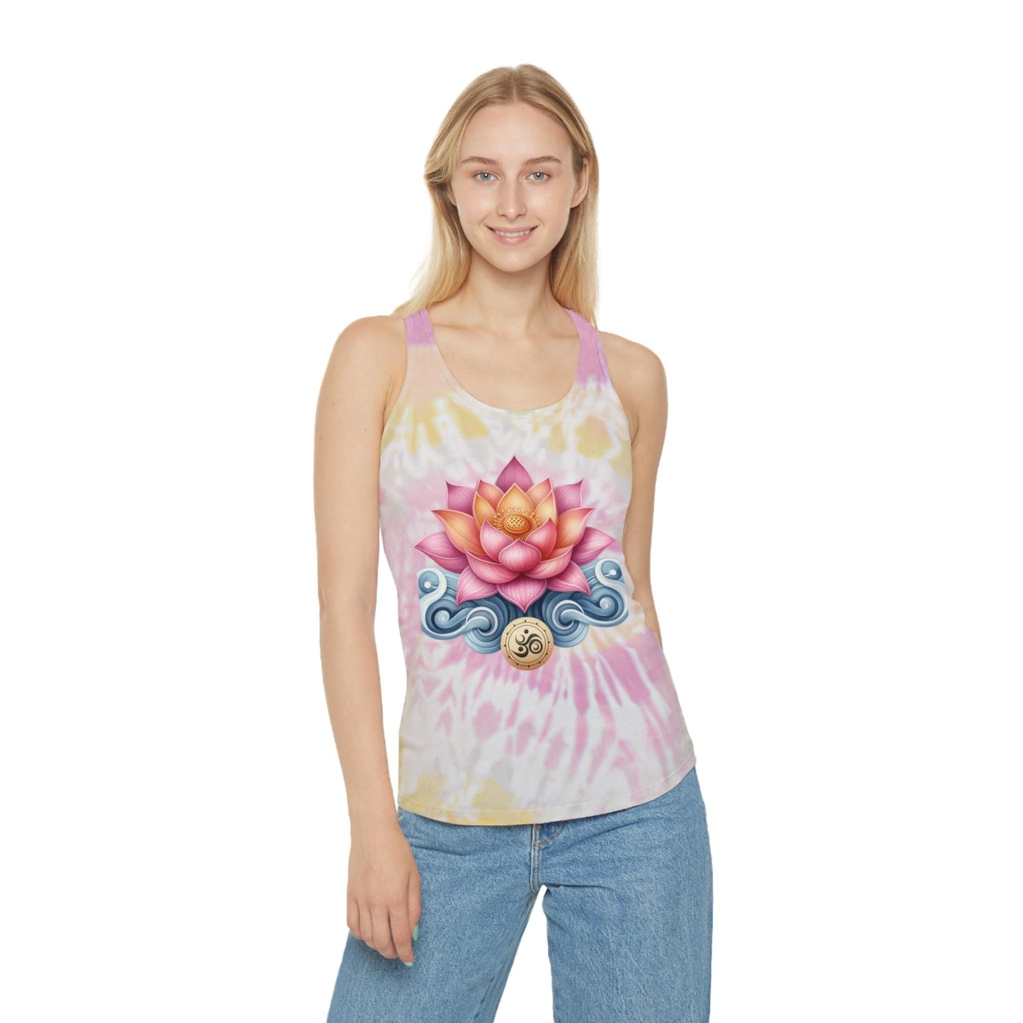 Lotus Flower Tie Dye Tank Top, Yoga Workout Shirt, Boho Hippie Clothing, Meditation Gift, Festival Wear