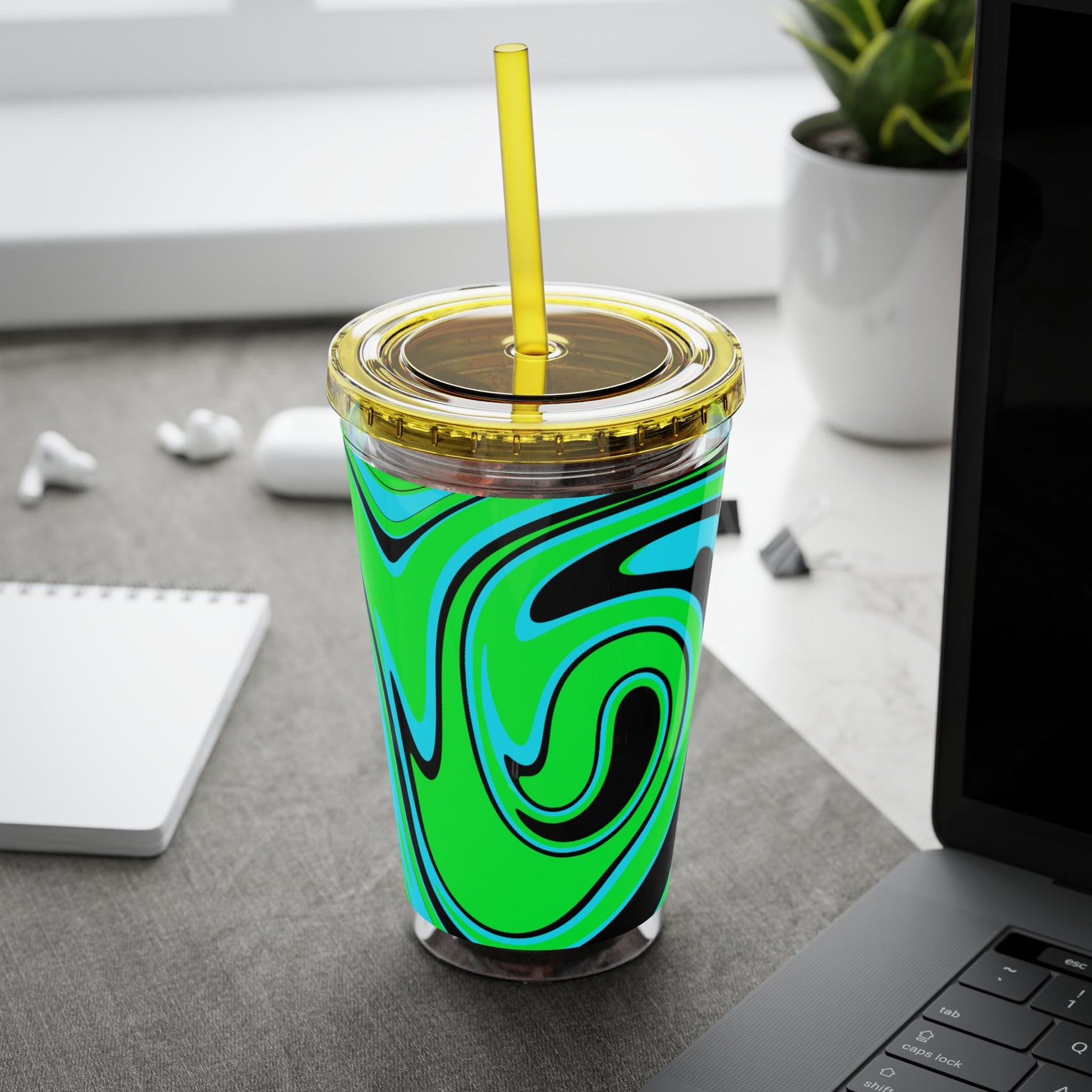 Tumbler, Green Marble Design, Drinkware, Reusable Cup, Eco-Friendly, Gift for Her, Coffee Mug, Office Accessories