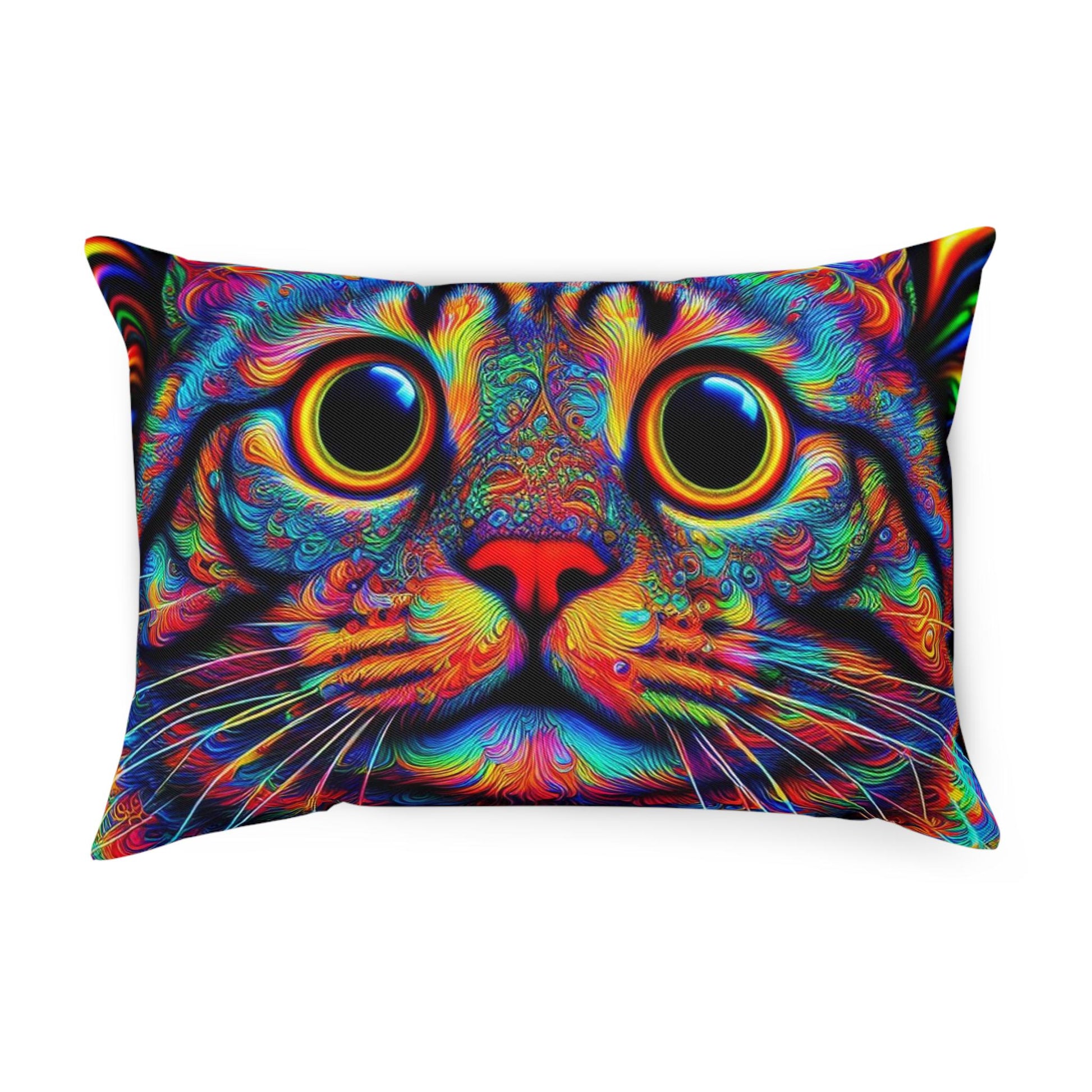 Psychedelic Cat Print Pillow, Colorful Throw Cushion, Cat Lover Decor, Boho Cat Pillow, Unique Kitty Gift