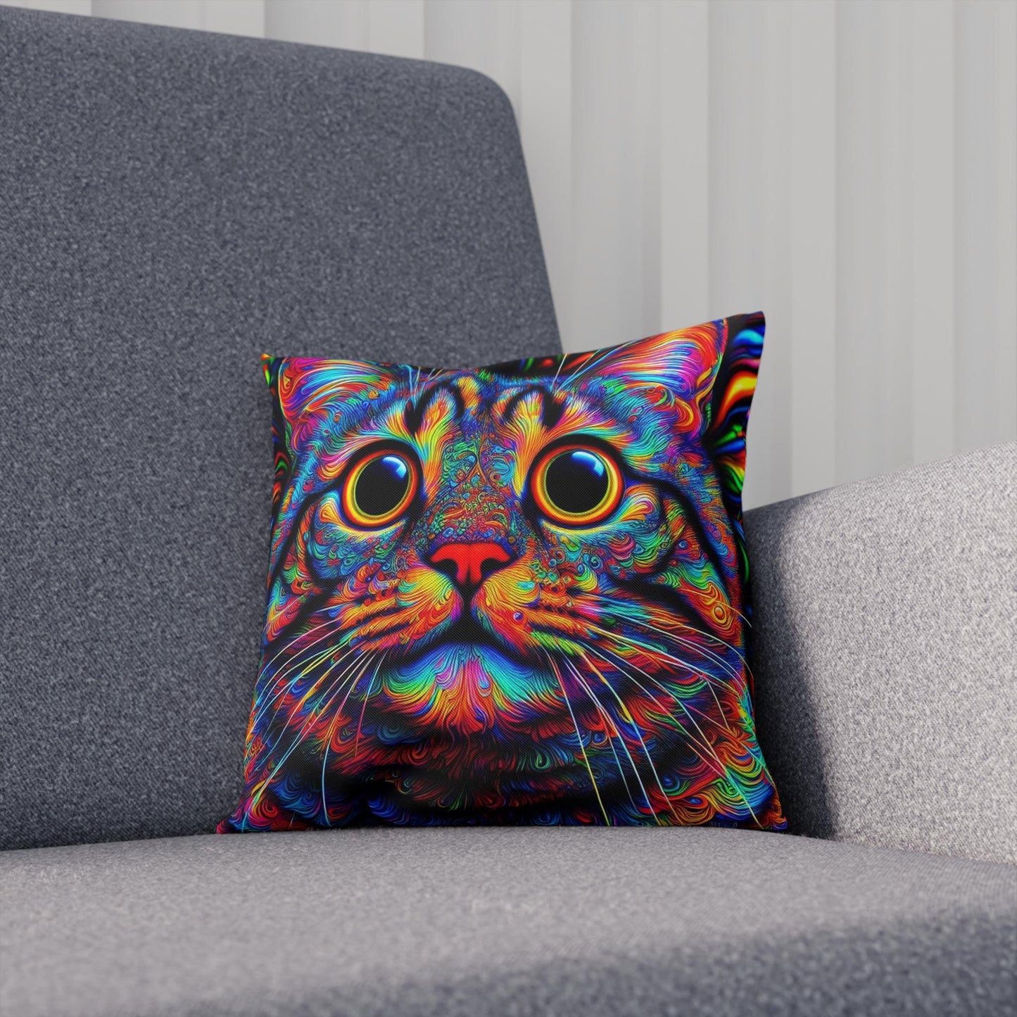 Psychedelic Cat Print Pillow, Colorful Throw Cushion, Cat Lover Decor, Boho Cat Pillow, Unique Kitty Gift