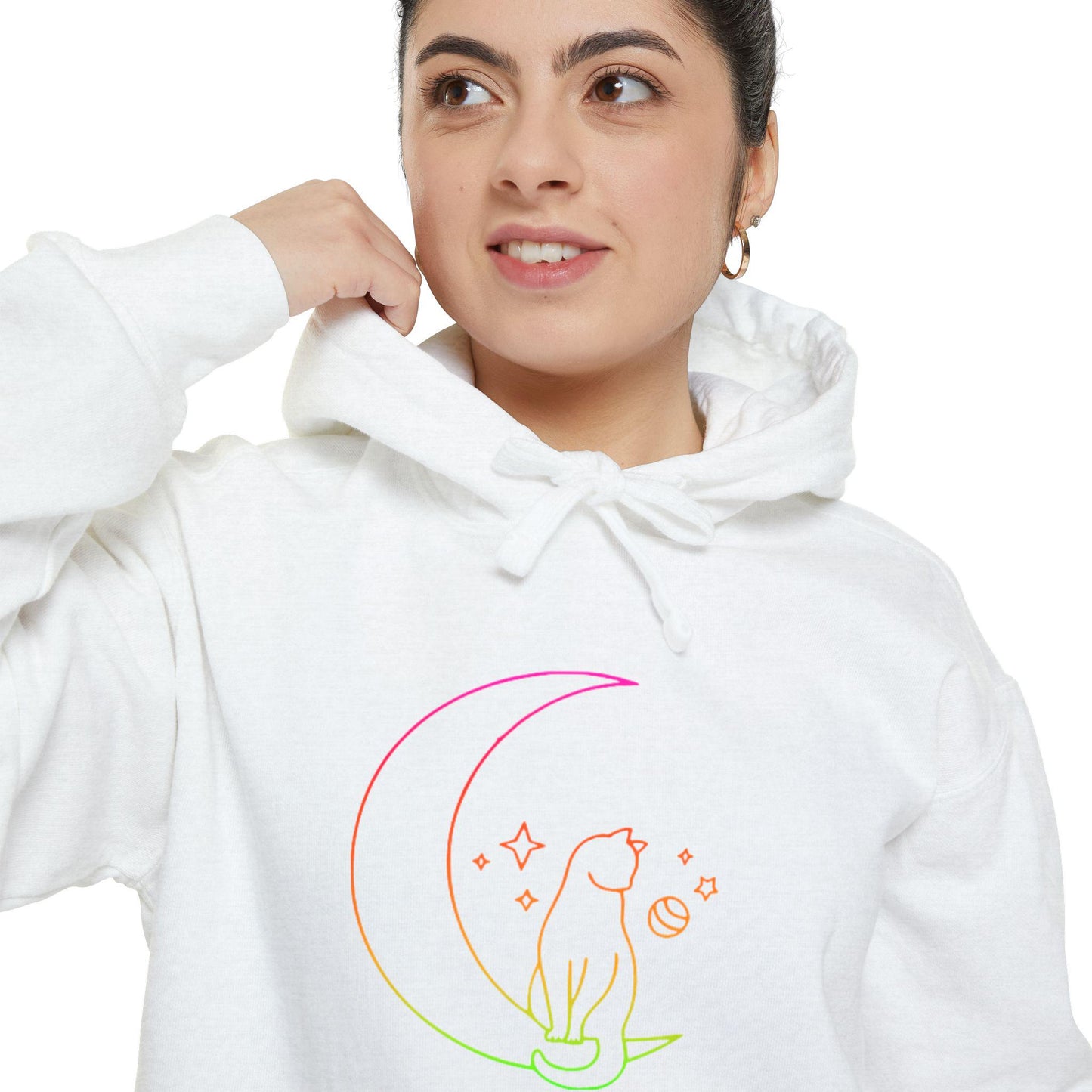 Rainbow Moon Cat Hoodie, Colorful Space Kitten Sweatshirt, Cat Lover Gift, Celestial Cat Clothing, Galaxy Pajama Top, Cosmic Feline Hoodie