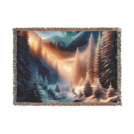 Woven Blanket, Winter Forest Mountains Home Decor, Throw Blanket, Cabin Cozy Blanket, Nature Lover Gift, Holiday Gift