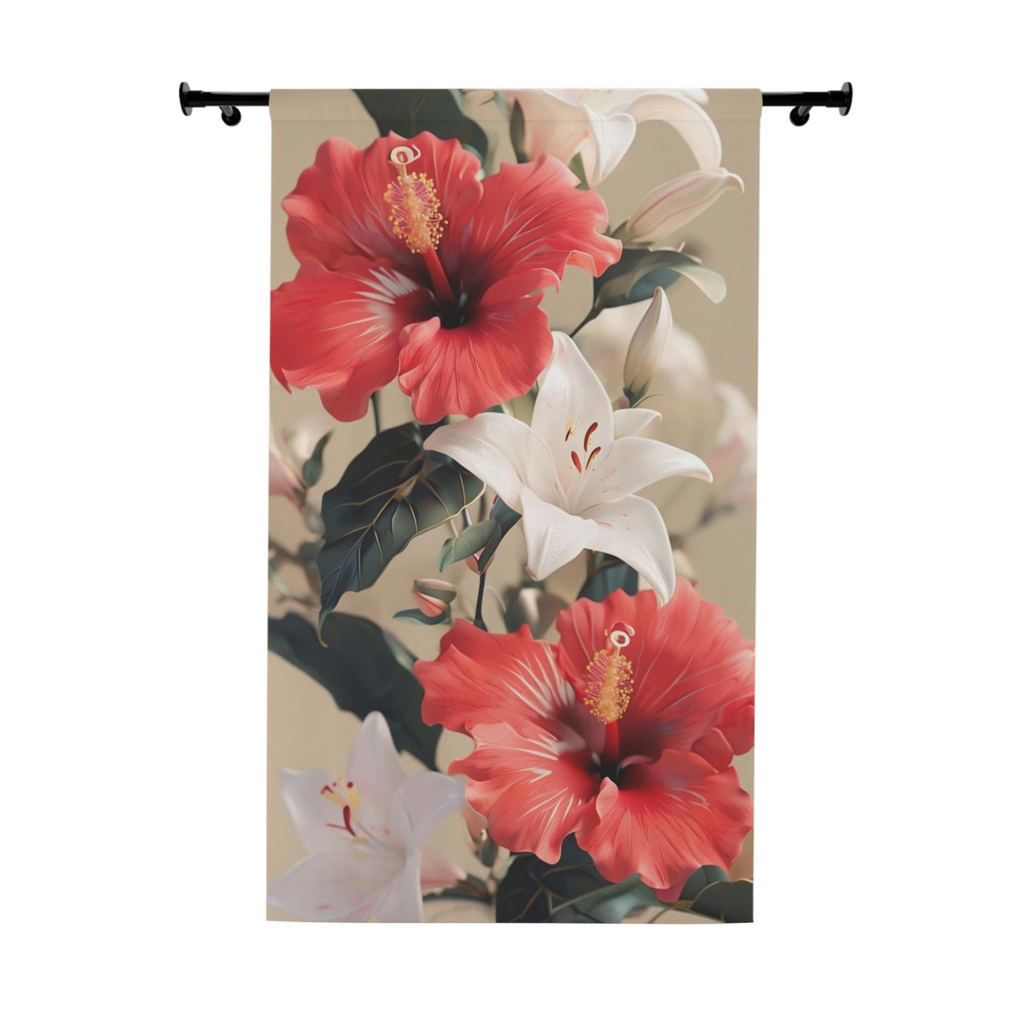 Floral Window Curtains, Lilies and Hibiscus Design, Botanical Home Decor, Garden Flower Drapes, Nature Inspired Curtain Panel, Tropical