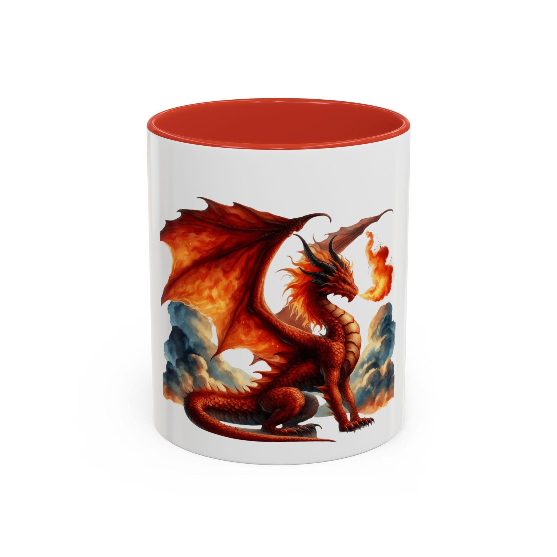 Mug, Red Fire Dragon Accent Coffee Mug (11, 15oz), Gift for Dragon Lovers, Unique Ceramic Cup, Fantasy Creature Tea Mug, Kitchen Decor,