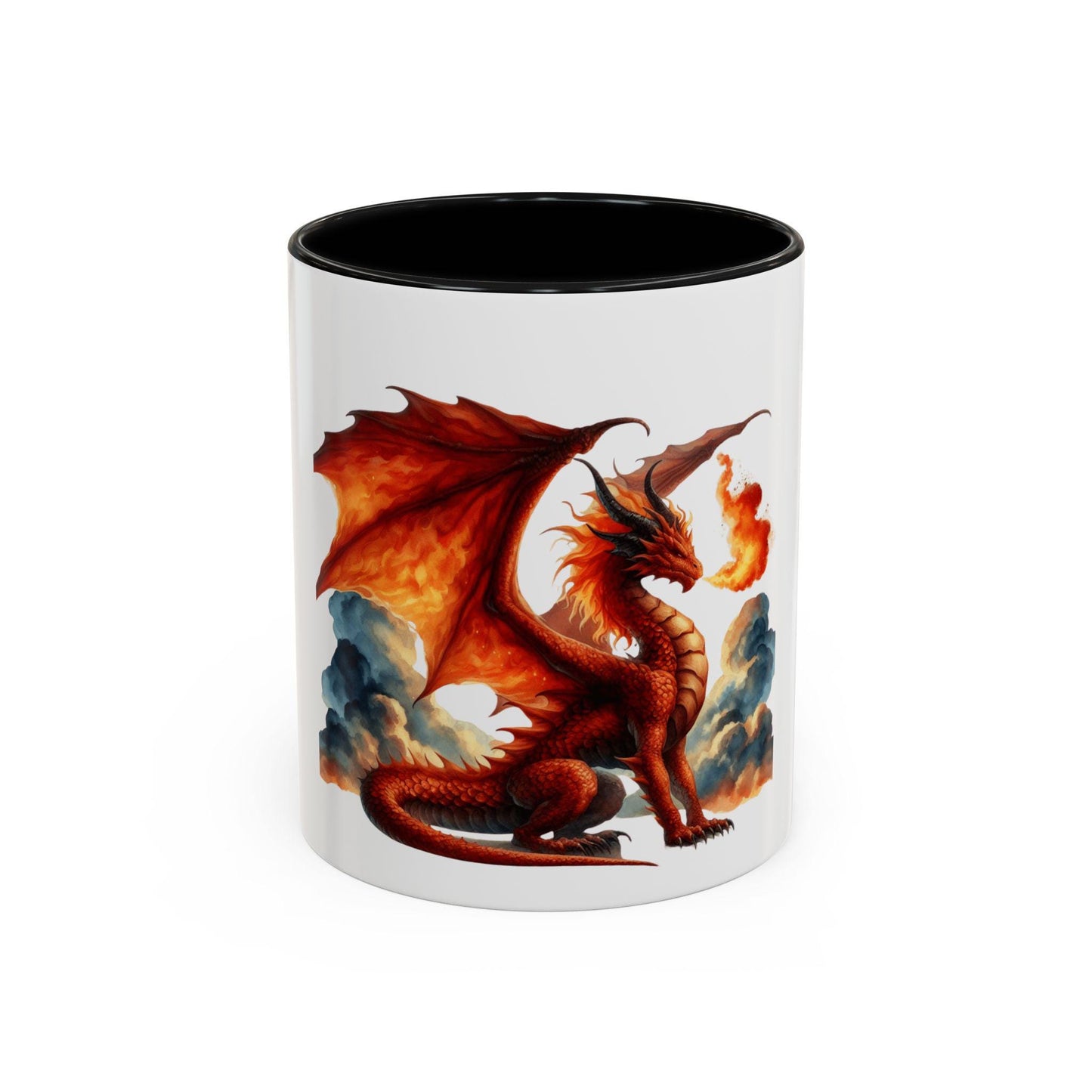 Mug, Red Fire Dragon Accent Coffee Mug (11, 15oz), Gift for Dragon Lovers, Unique Ceramic Cup, Fantasy Creature Tea Mug, Kitchen Decor,