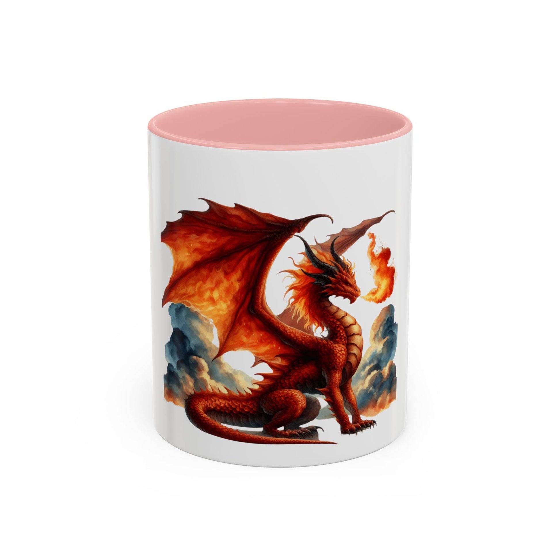 Mug, Red Fire Dragon Accent Coffee Mug (11, 15oz), Gift for Dragon Lovers, Unique Ceramic Cup, Fantasy Creature Tea Mug, Kitchen Decor,