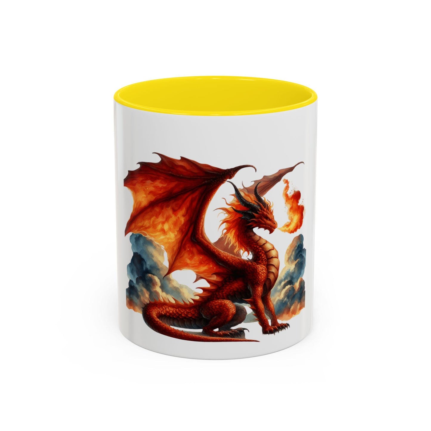 Mug, Red Fire Dragon Accent Coffee Mug (11, 15oz), Gift for Dragon Lovers, Unique Ceramic Cup, Fantasy Creature Tea Mug, Kitchen Decor,