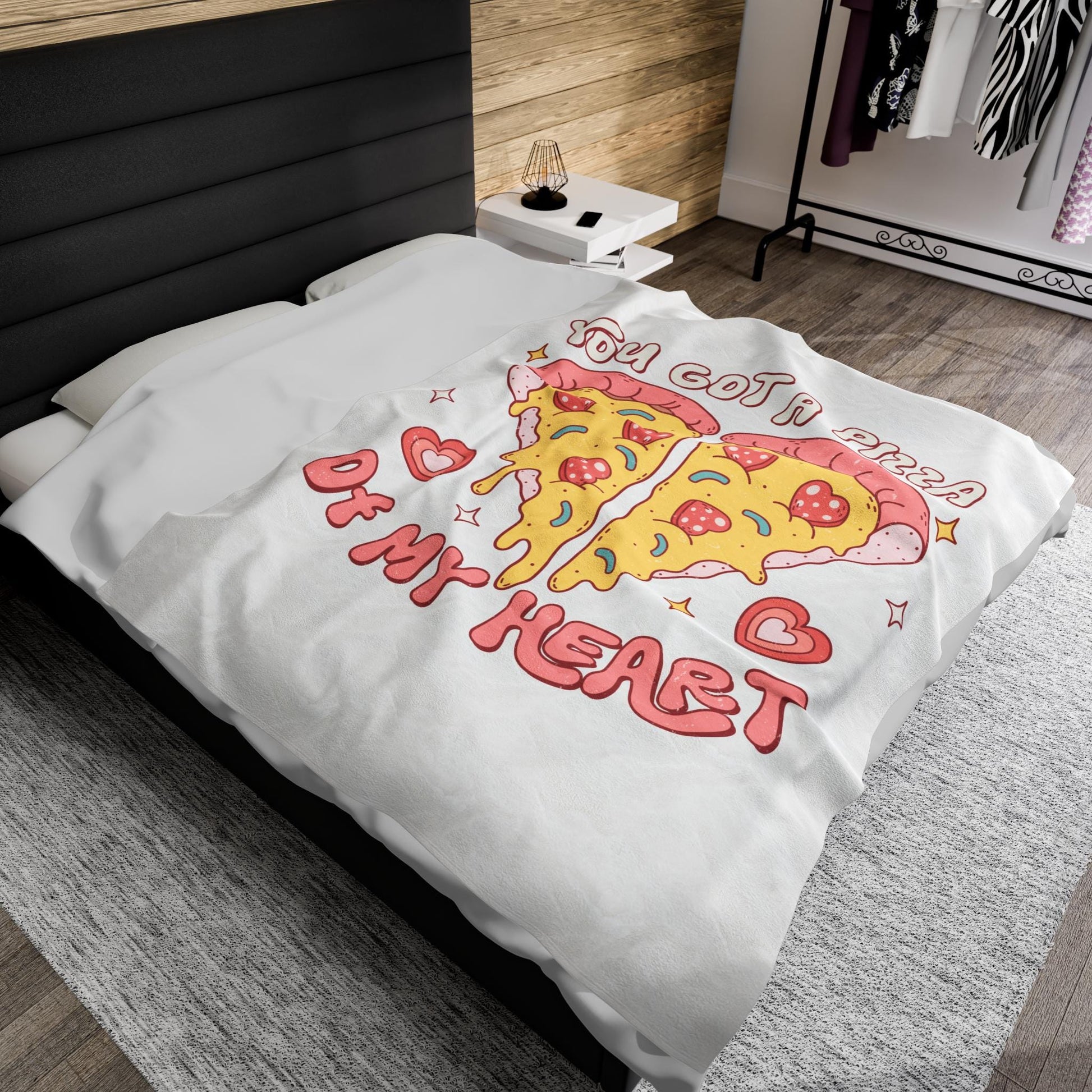 Valentine's Day Pizza My Heart, Soft Throw for Couples, Cozy Bed Decor, Gift Idea for Him or Her, Large Fleece