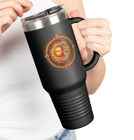 Vibrant Sun & Moon 40oz Metal Tumbler with handle