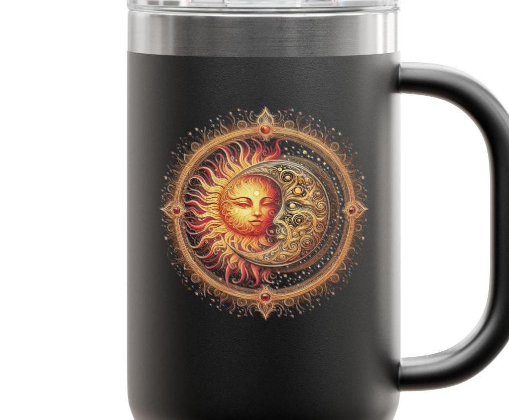 Vibrant Sun & Moon 40oz Metal Tumbler with handle