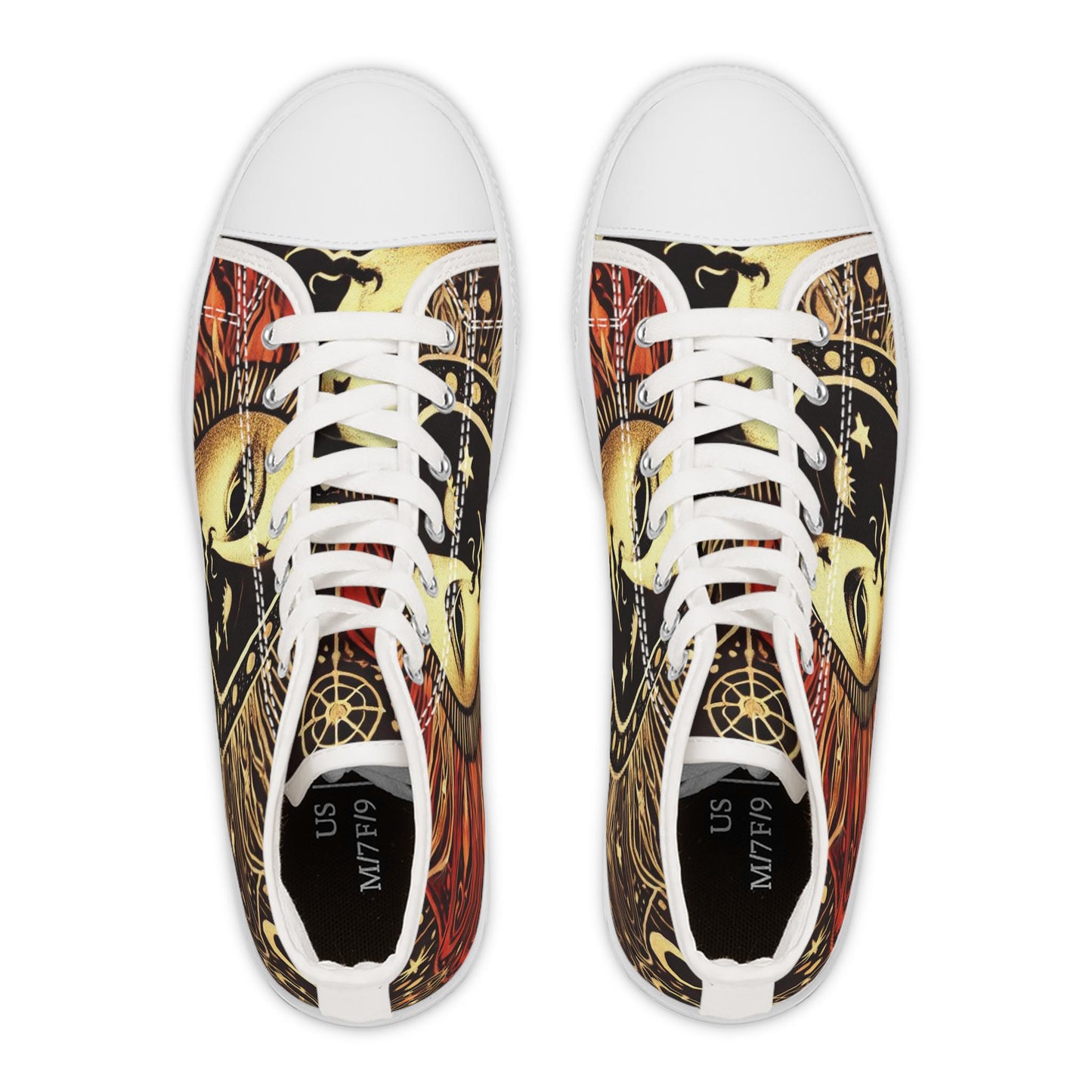 High Top Sneakers, Sun and Moon Mystical Design, Celestial Women's Shoes, Lunar Graphic Sneaker, Cosmic Fashion Footwear