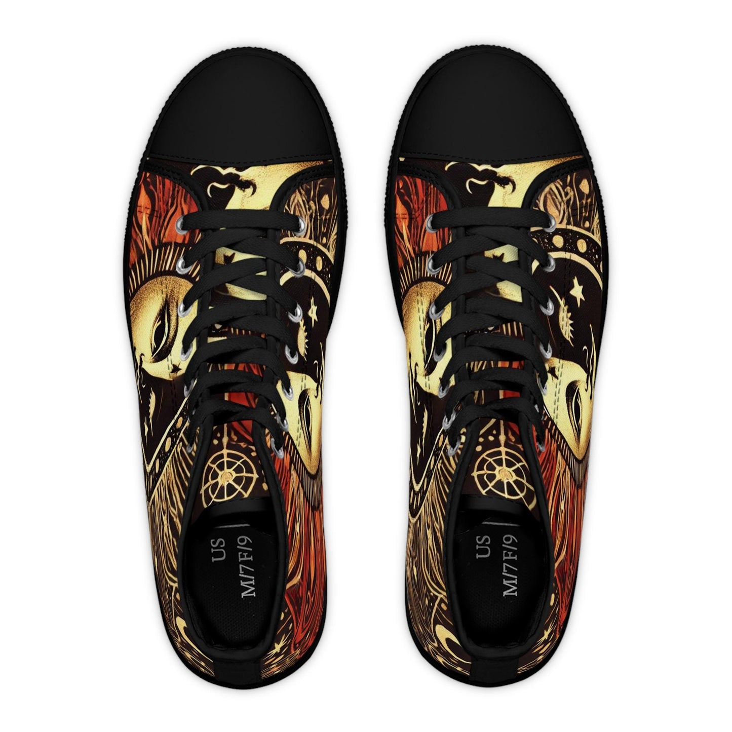 High Top Sneakers, Sun and Moon Mystical Design, Celestial Women's Shoes, Lunar Graphic Sneaker, Cosmic Fashion Footwear