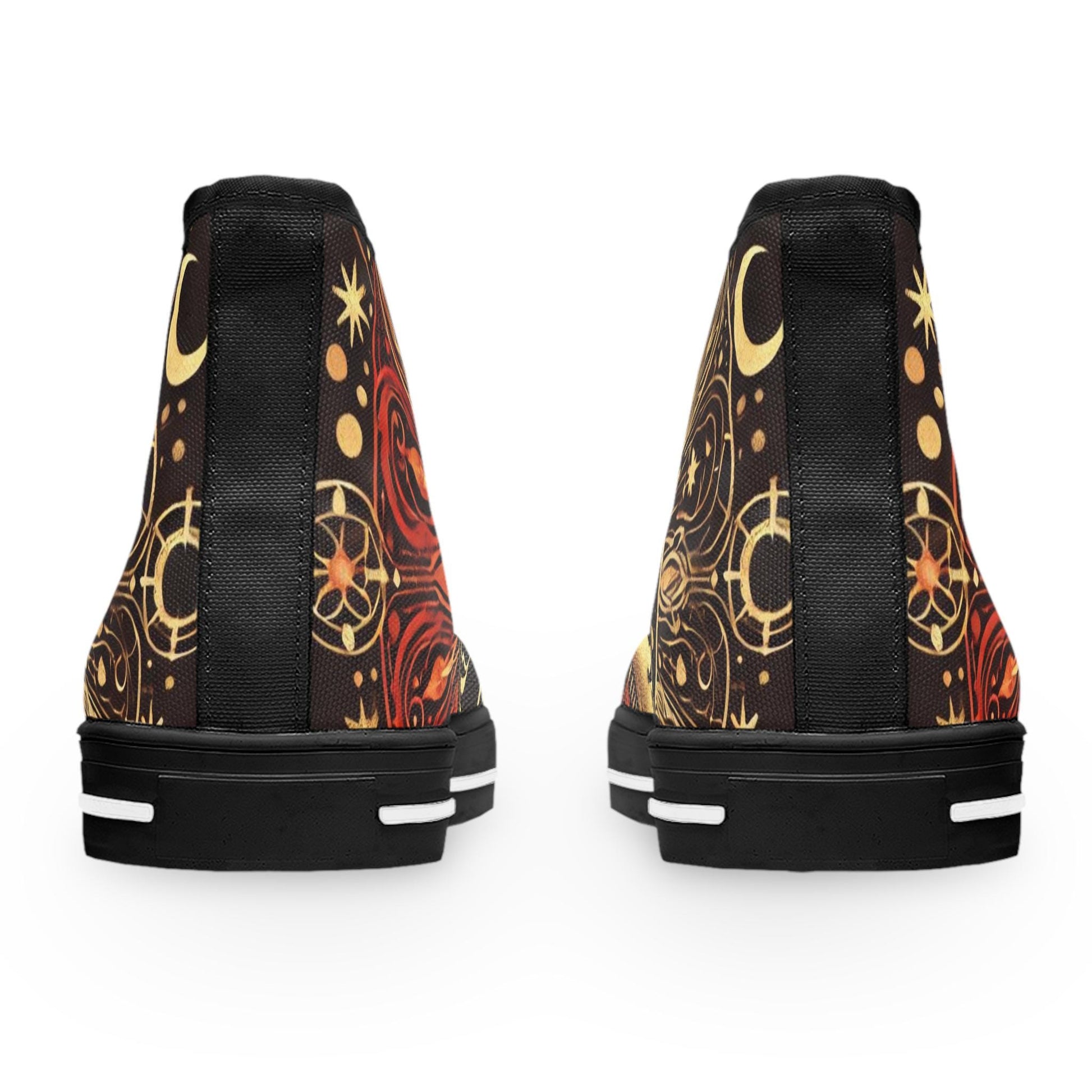 High Top Sneakers, Sun and Moon Mystical Design, Celestial Women's Shoes, Lunar Graphic Sneaker, Cosmic Fashion Footwear