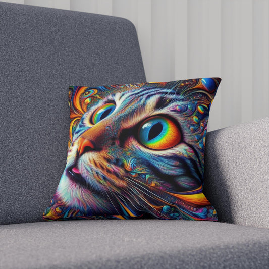 Cushion, Spacey Trippy Cat Pillow, Psychedelic Cat Decor, Unique Cat Cushion, Colorful Cat Pillow Cover, Cat Lover Gift