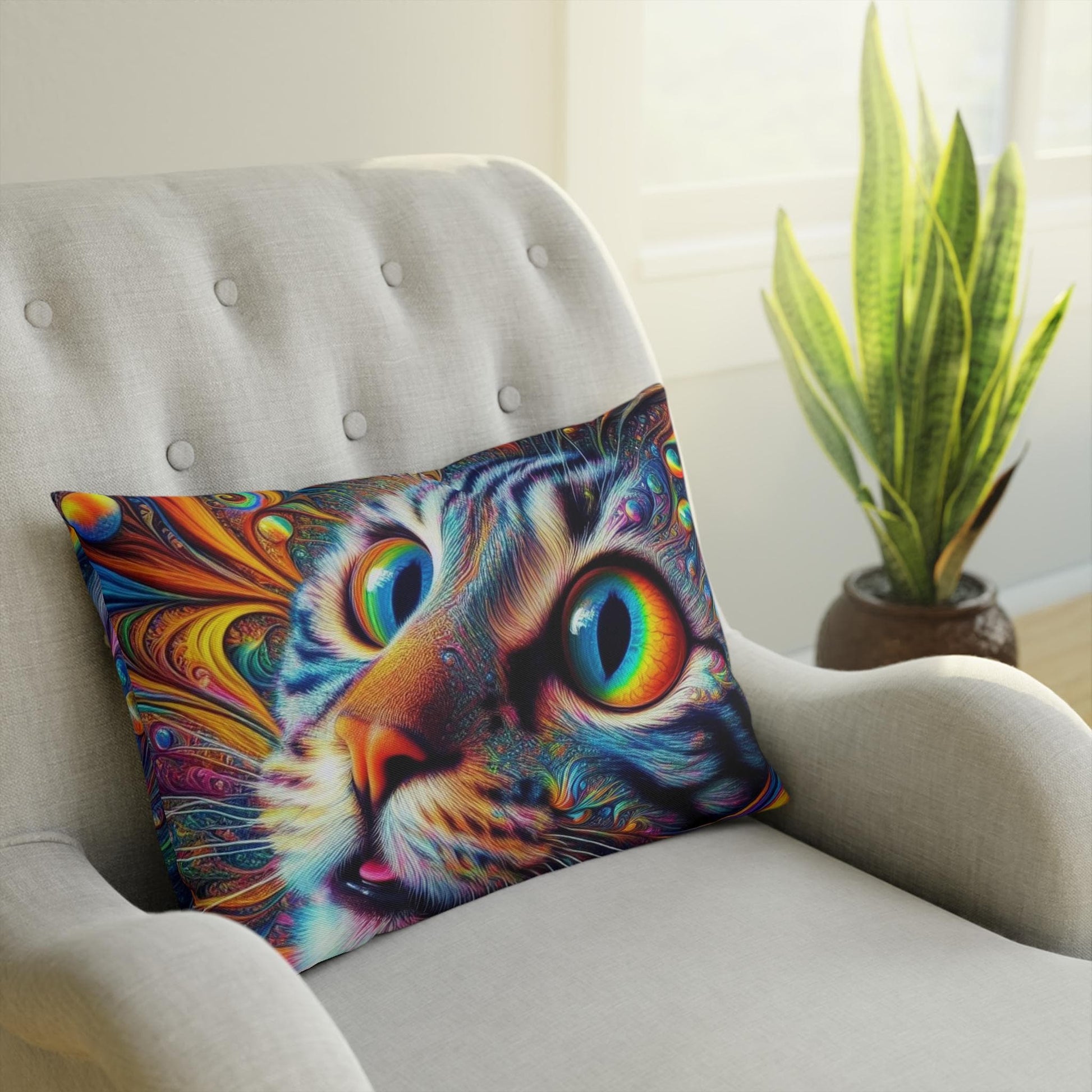 Cushion, Spacey Trippy Cat Pillow, Psychedelic Cat Decor, Unique Cat Cushion, Colorful Cat Pillow Cover, Cat Lover Gift