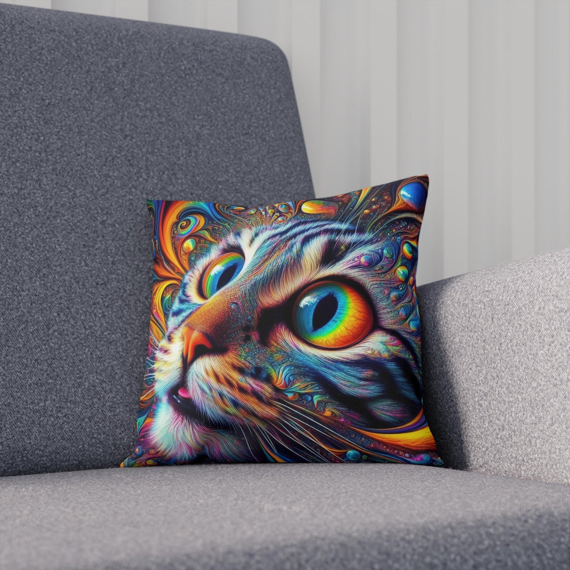 Cushion, Spacey Trippy Cat Pillow, Psychedelic Cat Decor, Unique Cat Cushion, Colorful Cat Pillow Cover, Cat Lover Gift