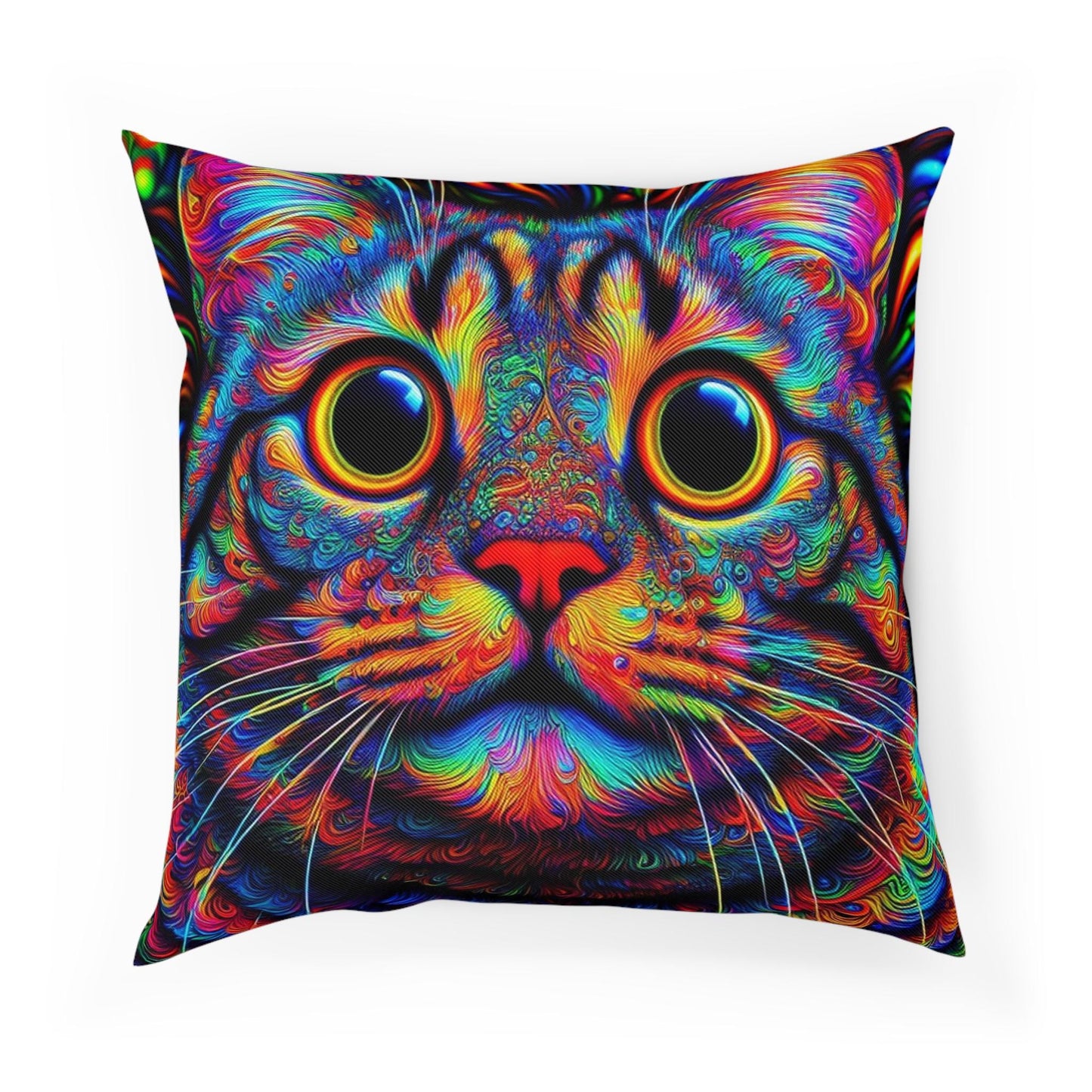 Psychedelic Cat Print Pillow, Colorful Throw Cushion, Cat Lover Decor, Boho Cat Pillow, Unique Kitty Gift