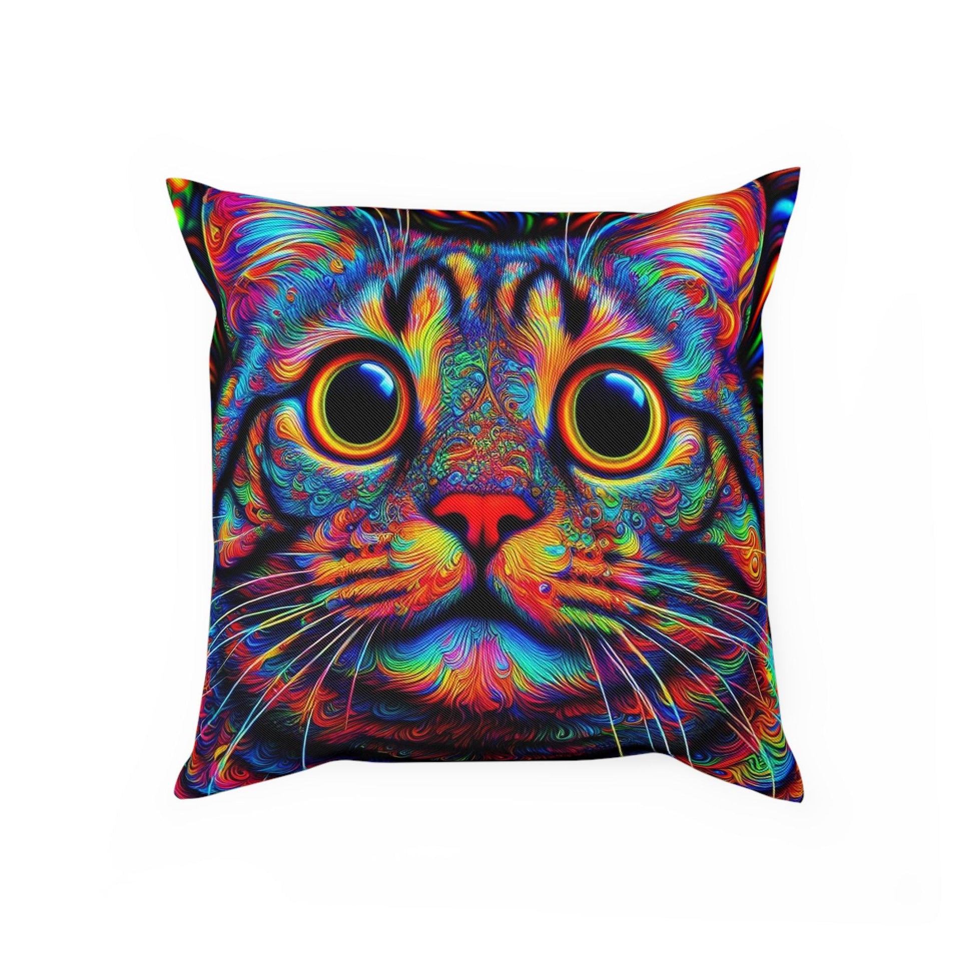 Psychedelic Cat Print Pillow, Colorful Throw Cushion, Cat Lover Decor, Boho Cat Pillow, Unique Kitty Gift