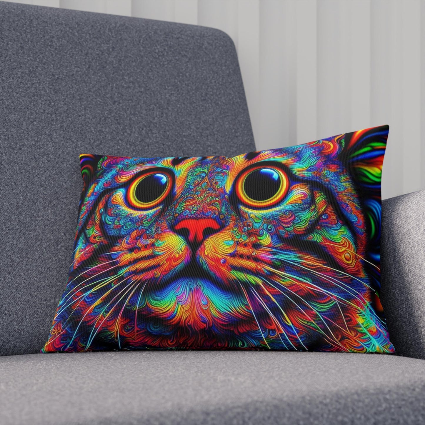 Psychedelic Cat Print Pillow, Colorful Throw Cushion, Cat Lover Decor, Boho Cat Pillow, Unique Kitty Gift