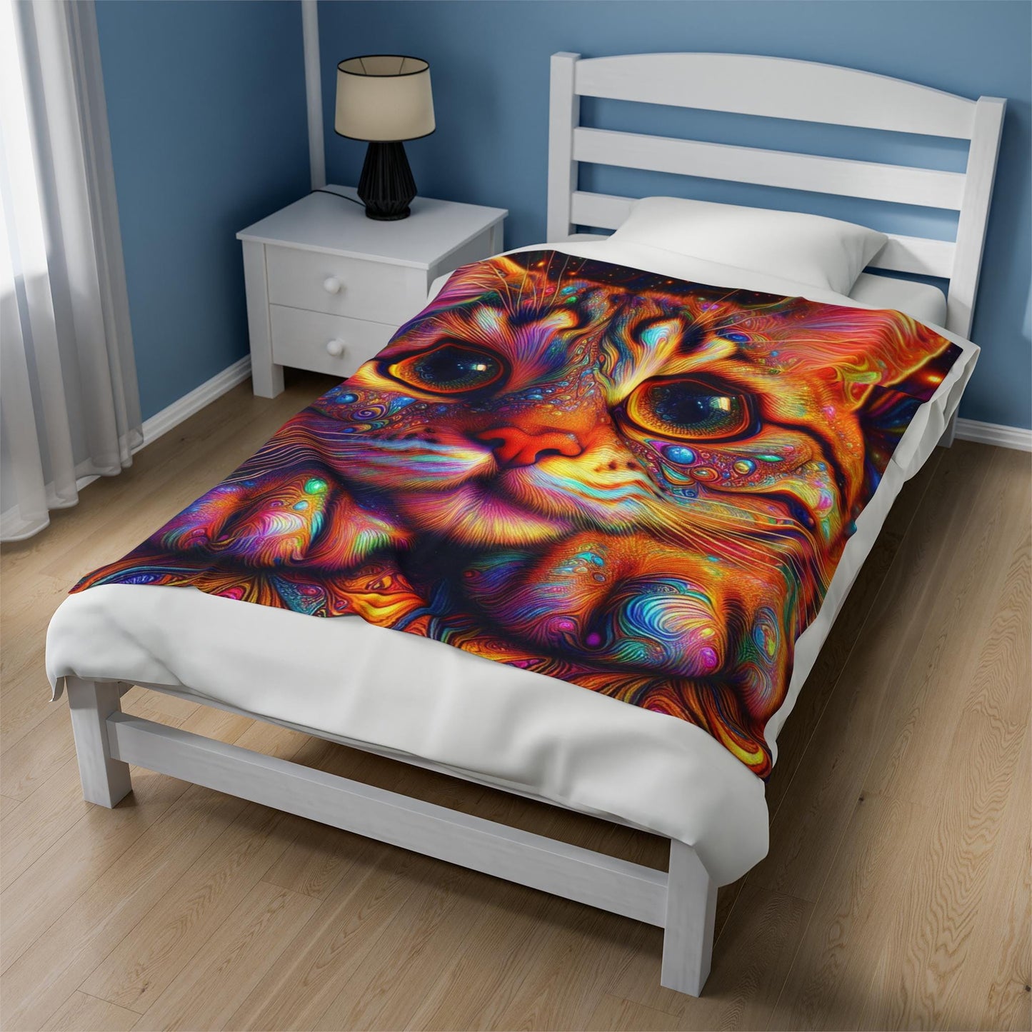 Plush Blanket, Psychedelic Cat Design - Soft, Colorful Throw for Bedroom, Living Room - Gift for Cat Lovers, Christmas Present, Home Decor